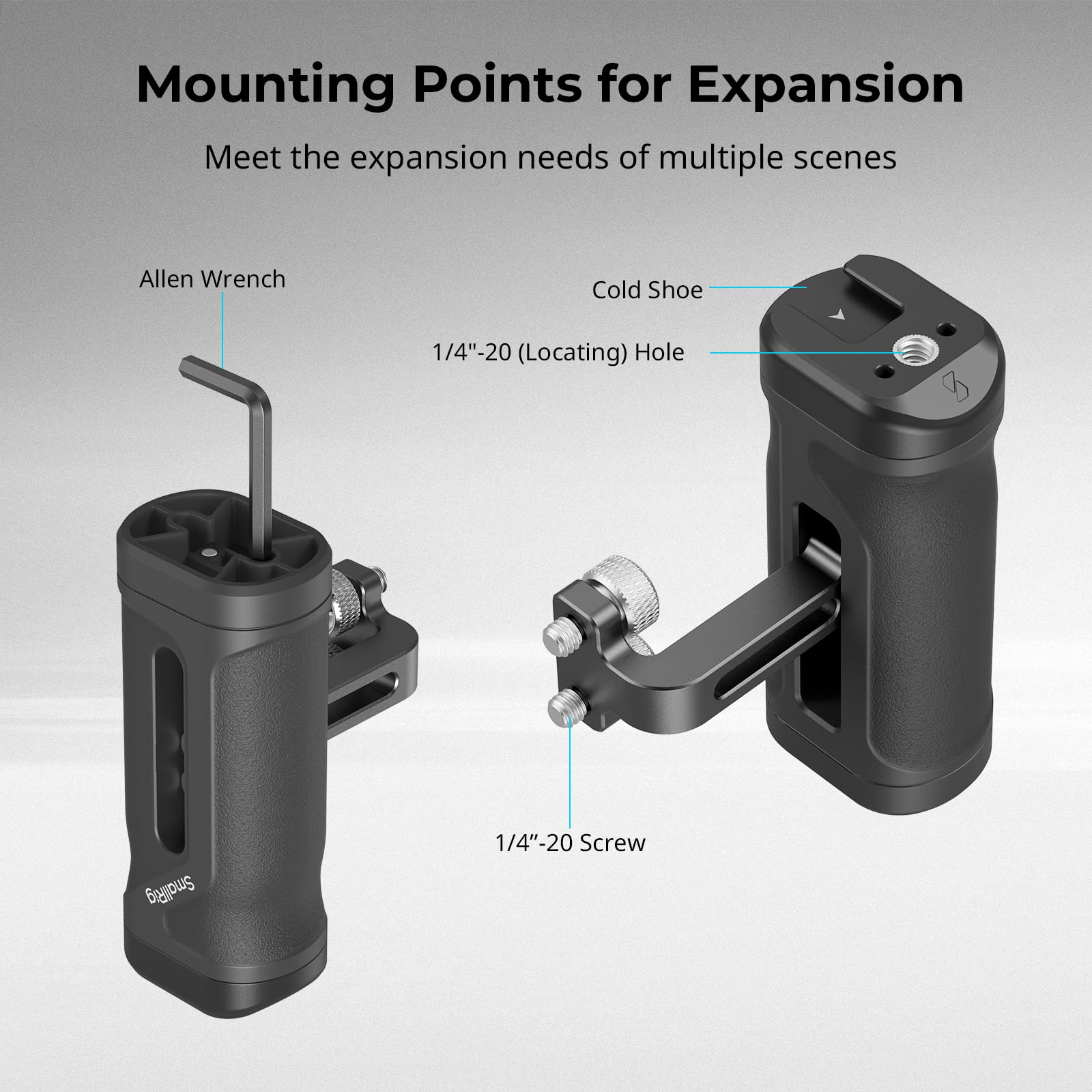 SmallRig Mini Side Handle for 1/4"-20 Threaded Holes, Camera Cage Handle for Left or Right Hand, Up and Down Adjustable, with Built-in Cold Shoe & Threaded Hole - 4755 Mini Screw Side Handle - Image 5