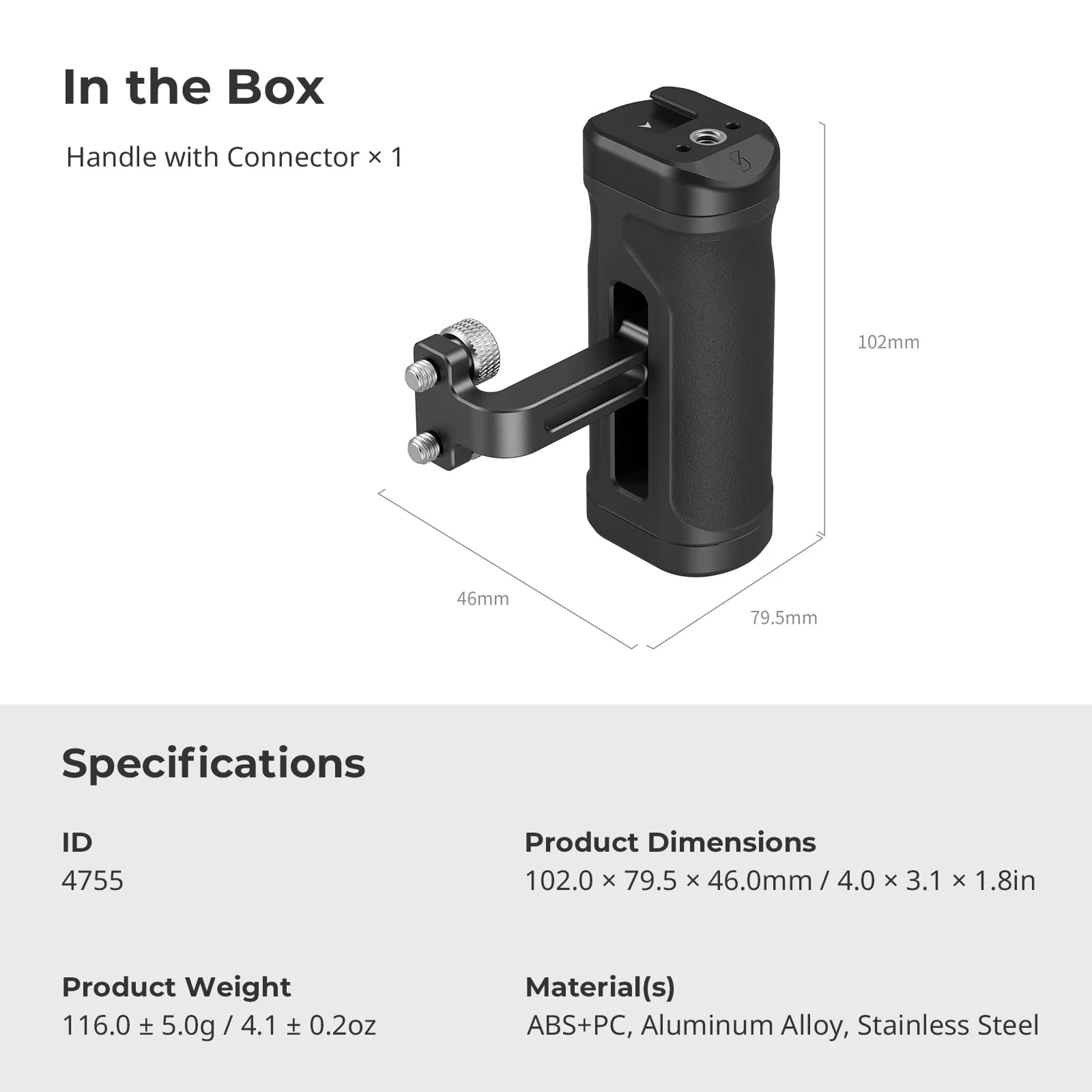 SmallRig Mini Side Handle for 1/4"-20 Threaded Holes, Camera Cage Handle for Left or Right Hand, Up and Down Adjustable, with Built-in Cold Shoe & Threaded Hole - 4755 Mini Screw Side Handle - Image 7