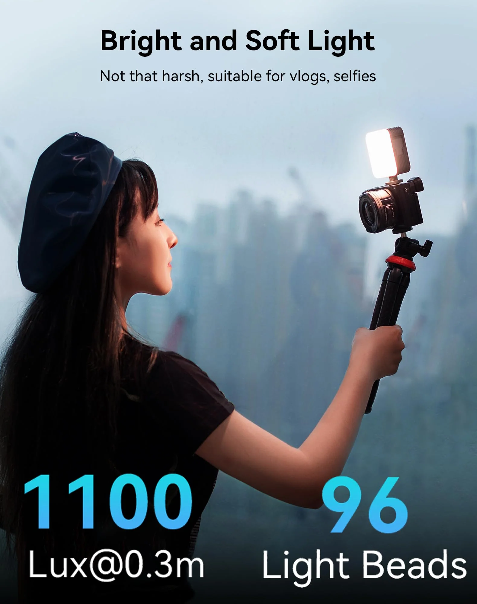 SmallRig P96 LED Video Light, Portable Camera Lights, 96 LED Beads for Photography Video Lighting, Rechargeable 2200mAh CRI 95+ 2700-6500K w 3 Cold Shoe Gray - Image 2