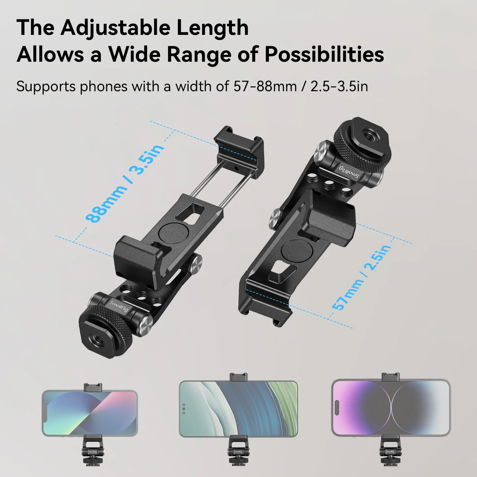 SmallRig Phone Support for DJI Stabilizers, Adjustment Phone Mount Adapter with 1/4"-20 Threaded Hole, Cold Shoe for DJI RS 4 Mini/RS 4 Pro/RS 3 /RS 3 Pro/RS 3 Mini/RS 2 / RS C2 / R S/R SC - 4301 with Cold Shoe Mount - Image 3