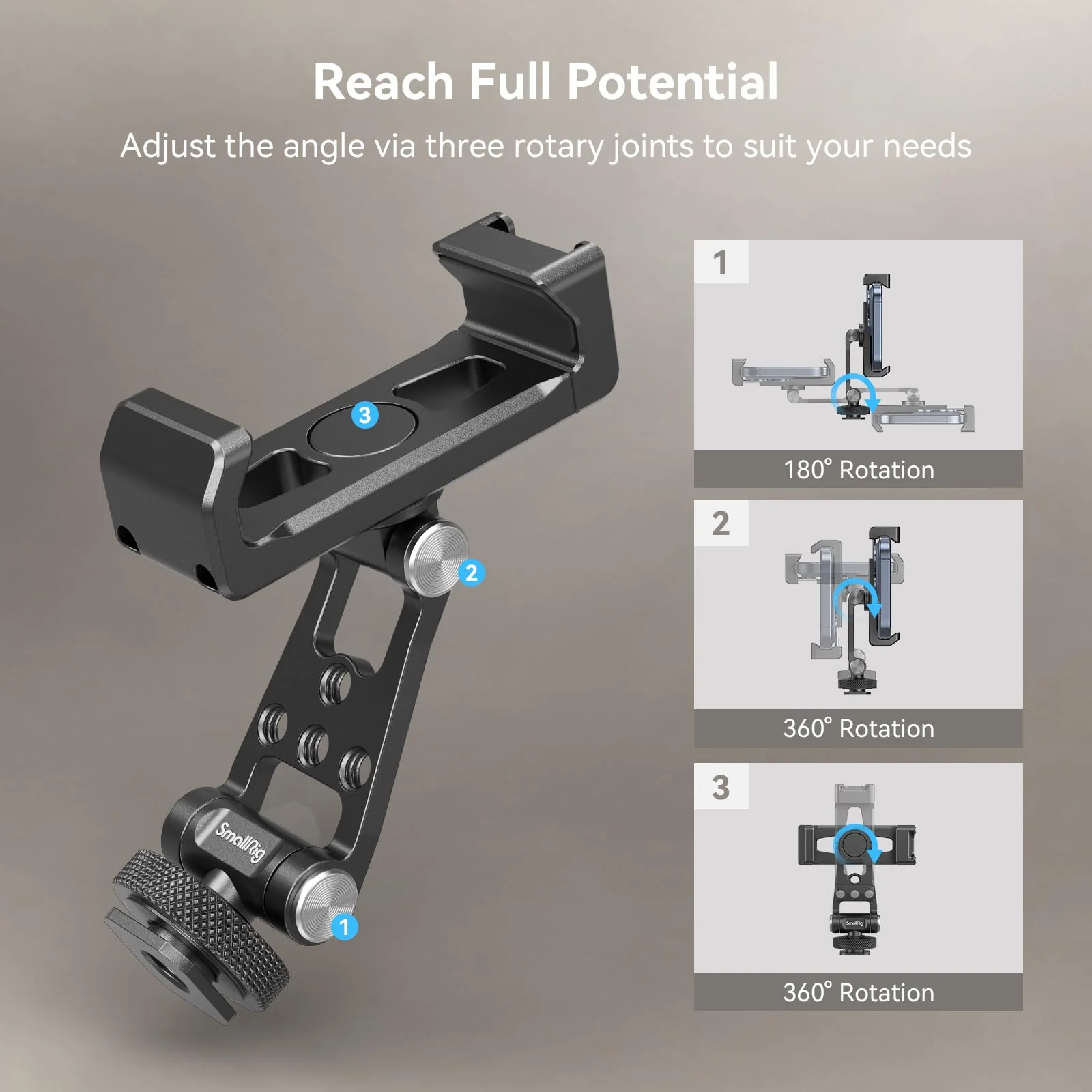 SmallRig Phone Support for DJI Stabilizers, Adjustment Phone Mount Adapter with 1/4"-20 Threaded Hole, Cold Shoe for DJI RS 4 Mini/RS 4 Pro/RS 3 /RS 3 Pro/RS 3 Mini/RS 2 / RS C2 / R S/R SC - 4301 with Cold Shoe Mount - Image 6