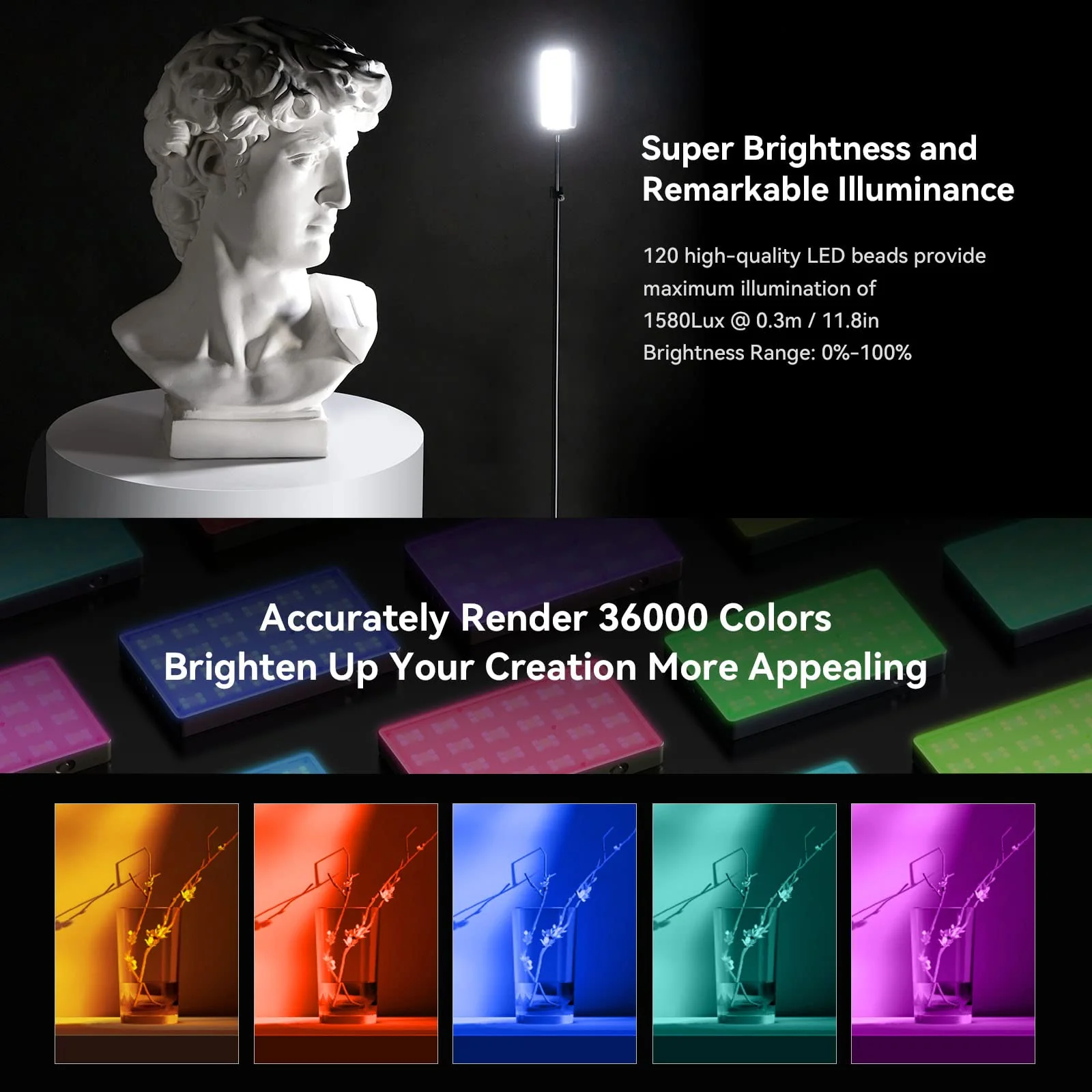 SmallRig RM120 RGB Video Light, 5000mAh 180 Minutes Portable Camera Light 7W Output Power, LED Video Light Panel, 2500-8500K CRI TLCI 98+ for TikTok, Content Creator, Photographer - Image 7