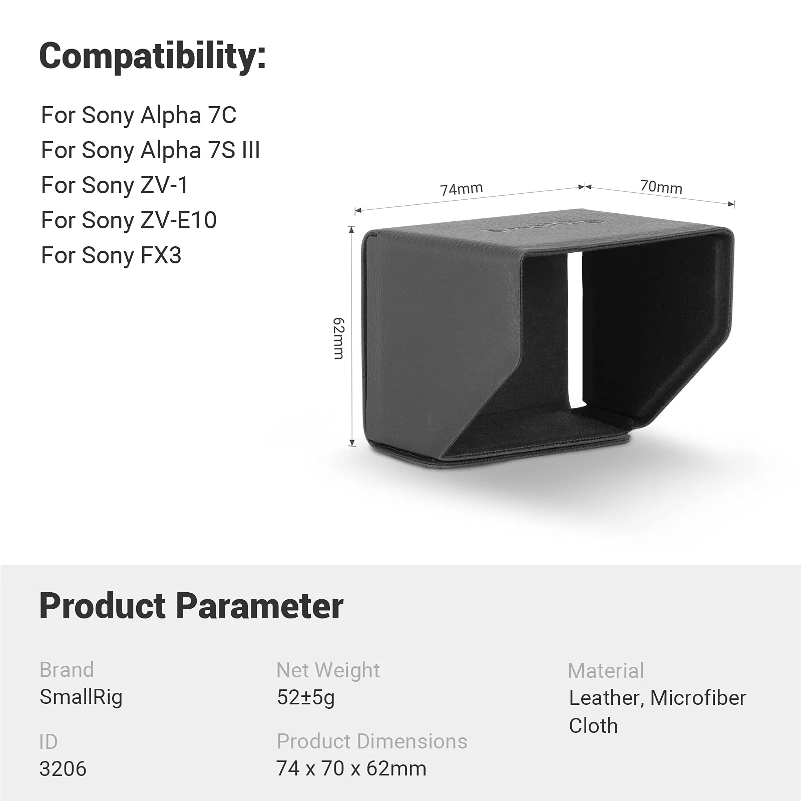 SmallRig Screen Hood Sun Hood Sunshade for Sony Alpha 7 IV / A7S III / A7C / A7CR / A7C II/ZV-E1 / ZV-E10 / ZV-1F / ZV-1 II/ZV-1 / FX3 Camera - 3206 - Image 6