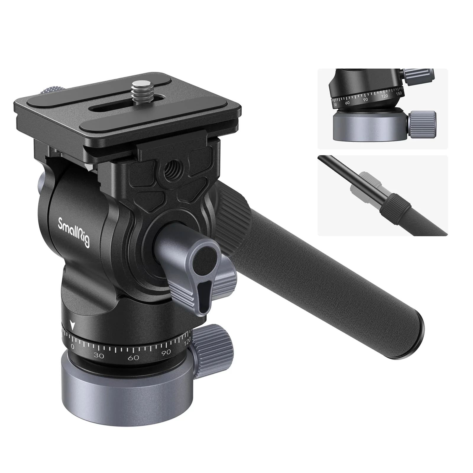 SmallRig Video Head with Leveling Base, Quick Release Plate for Arca Swiss and Adjustable Handle, Tripod Pan Tilt Head Fluid Head for Compact Cameras DSLR Cameras, Load up to 8.8lb/4kg