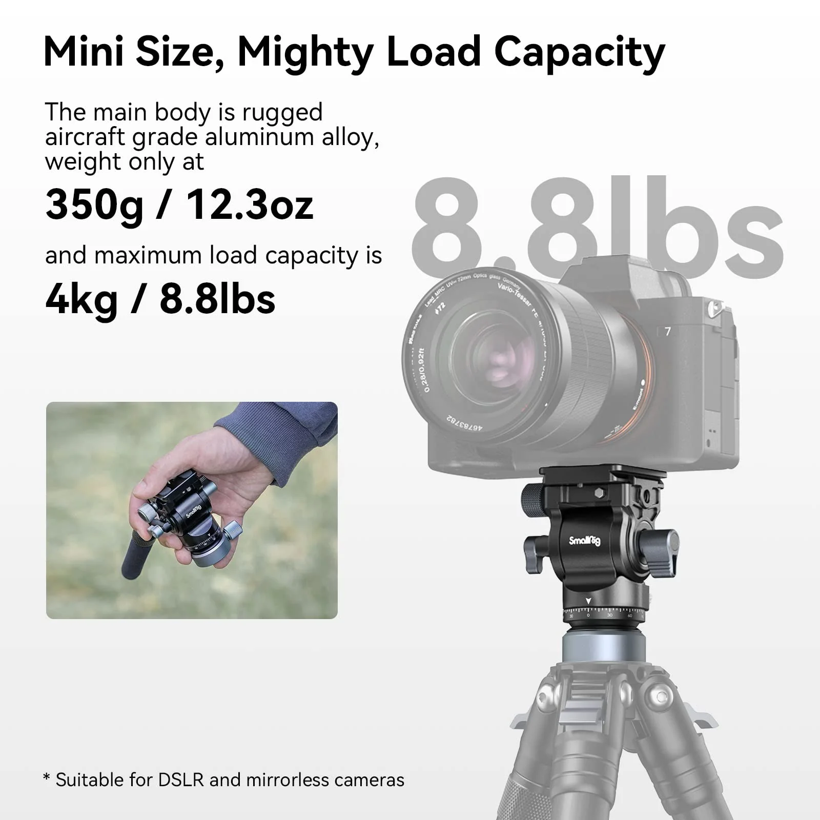 SmallRig Video Head with Leveling Base, Quick Release Plate for Arca Swiss and Adjustable Handle, Tripod Pan Tilt Head Fluid Head for Compact Cameras DSLR Cameras, Load up to 8.8lb/4kg - Image 6