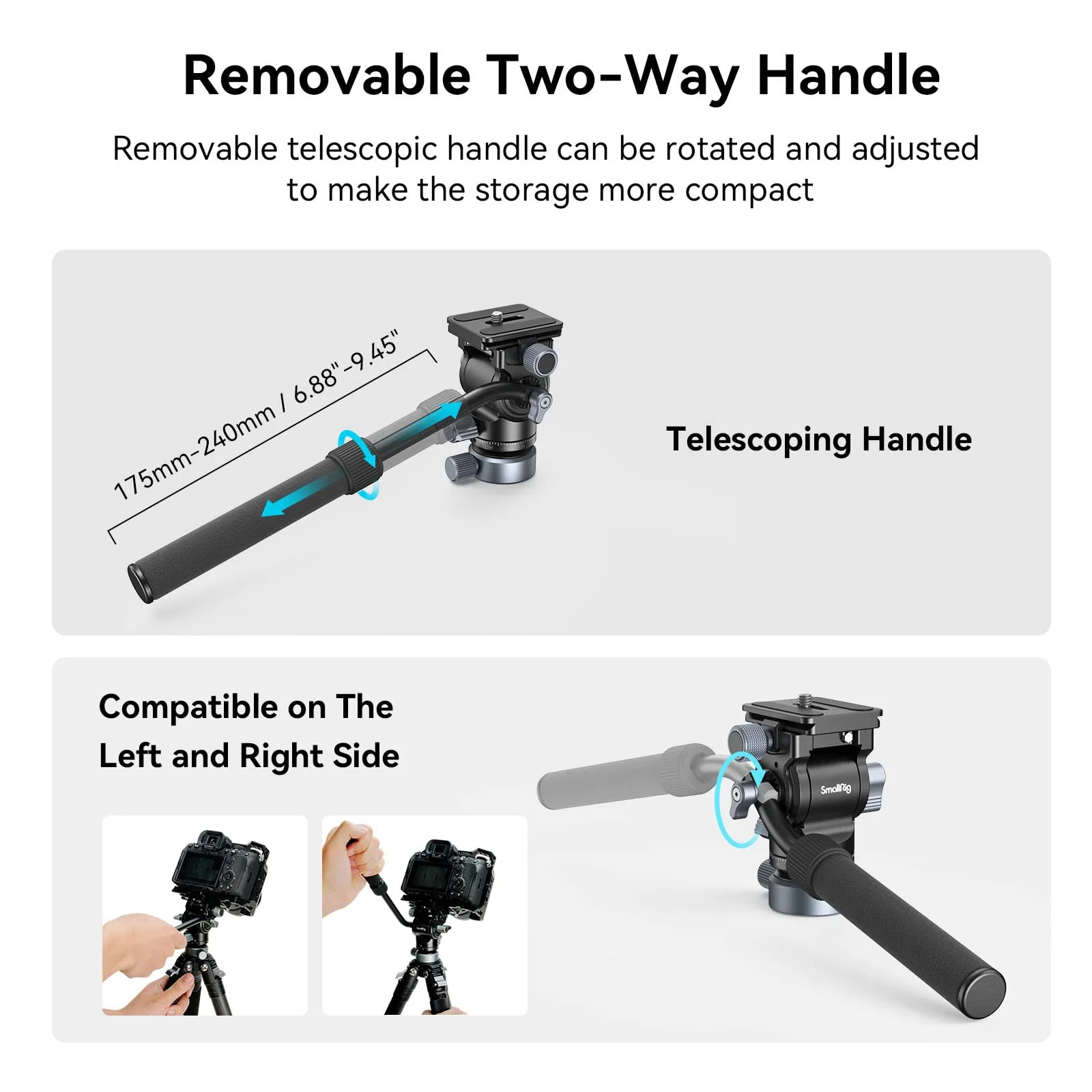 SmallRig Video Head with Leveling Base, Quick Release Plate for Arca Swiss and Adjustable Handle, Tripod Pan Tilt Head Fluid Head for Compact Cameras DSLR Cameras, Load up to 8.8lb/4kg - Image 8