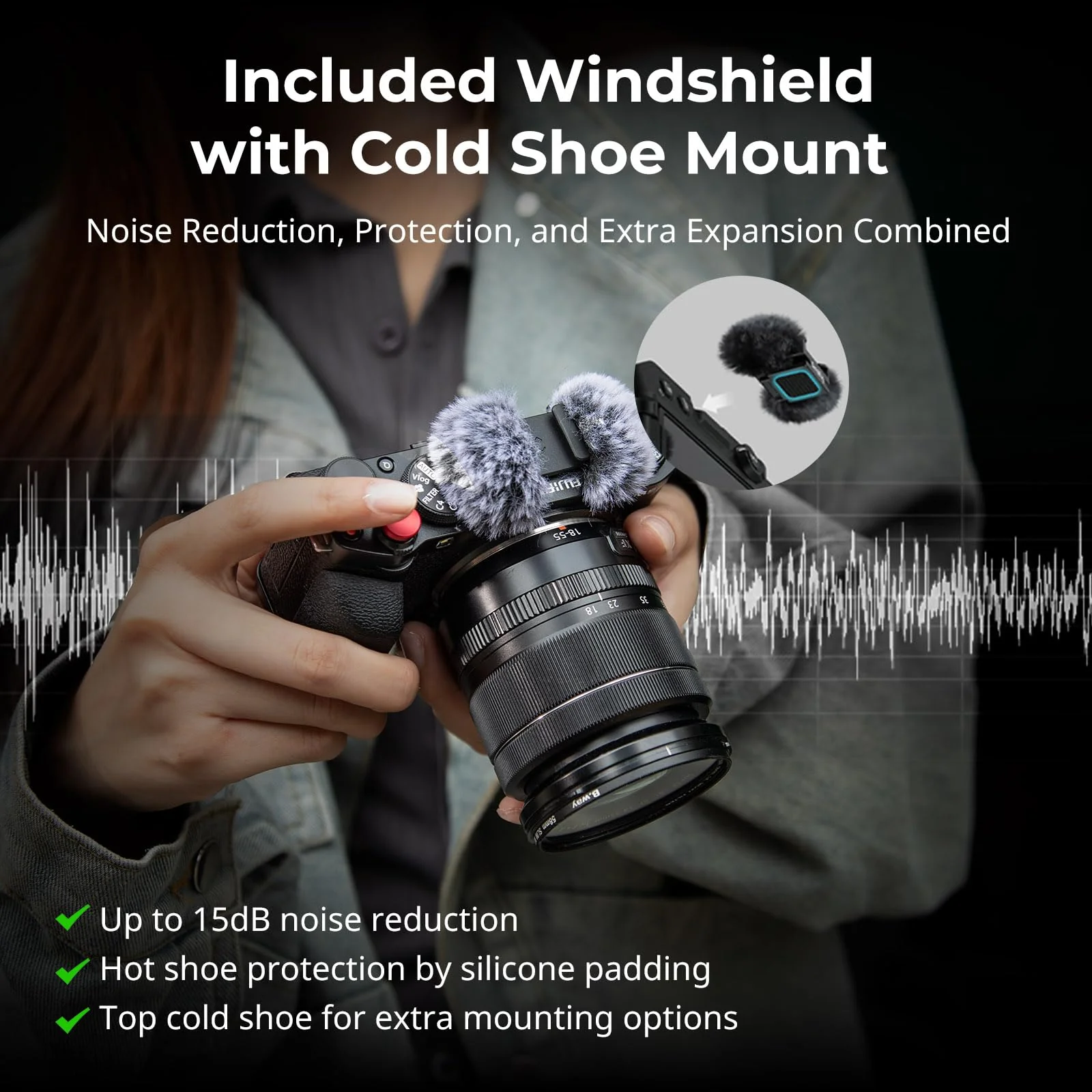 SMALLRIG X-M5 Handgrip L-Shape Grip for FUJIFILM X-M5, Built-in Quick Release Plate for Arca, Lightweight Silicone Side Handle, Includes Windshield with Cold Shoe Adapter (Sliver) - 4875 Siliver - Image 5