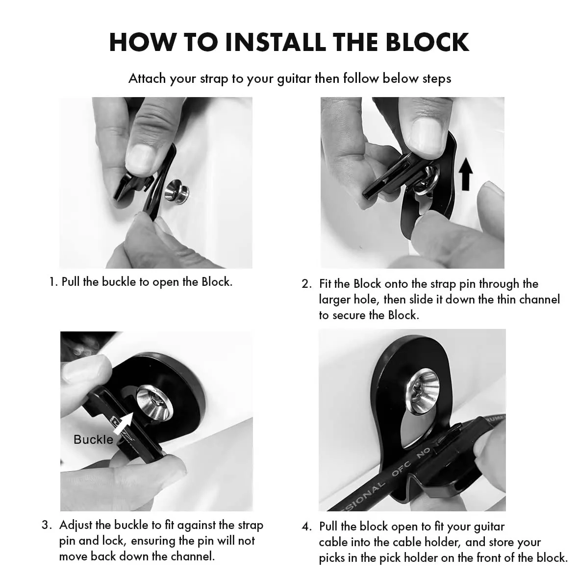 Smart 3-in-1 guitar strap locks guitar strap blocks guitar pick holder with non-slip picks and cable hook - Image 6