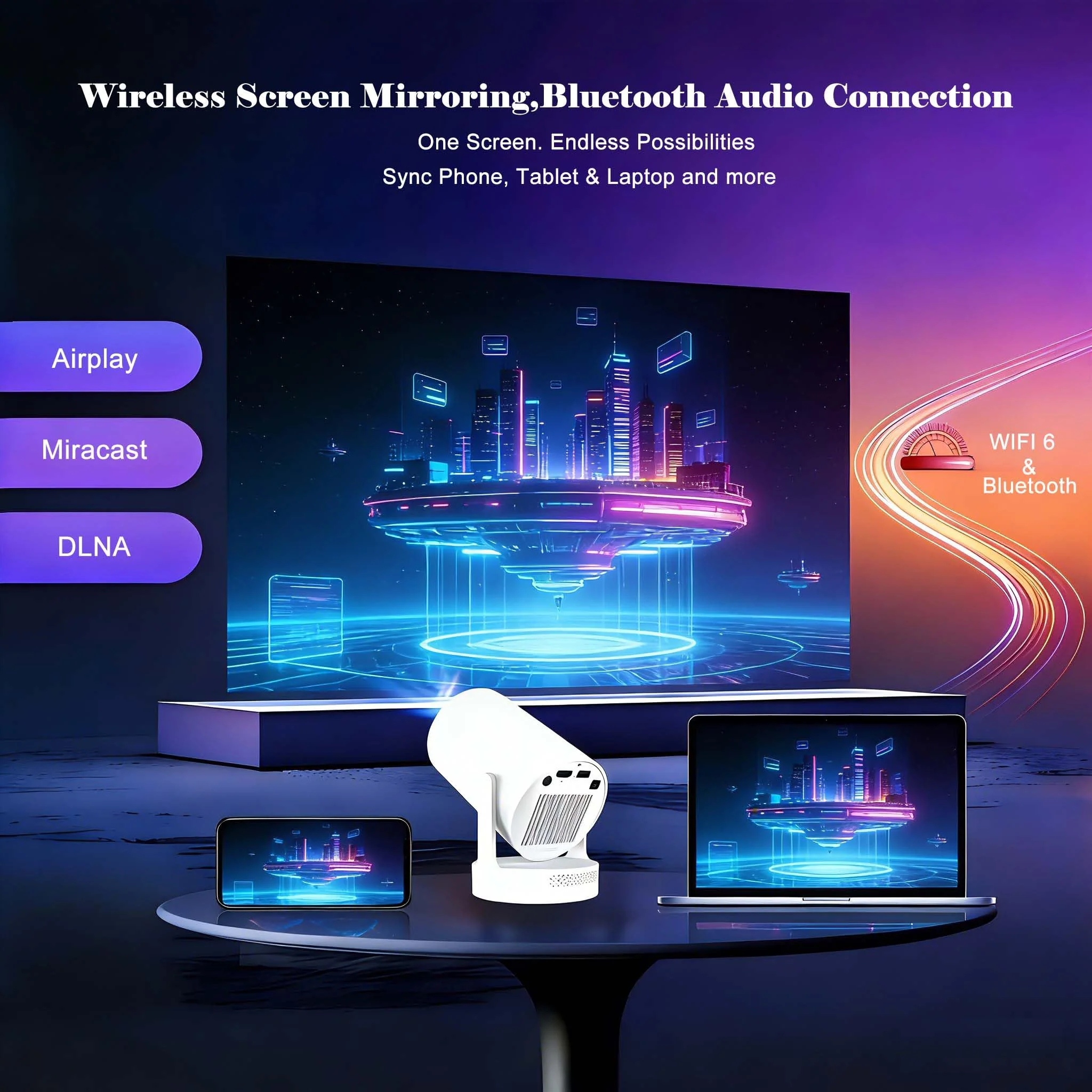 Smart Short Throw Projector with WiFi and Bluetooth, 210° Rotatable Mini Projector with Android System, Built-in Apps, Auto Keystone, Portable Ceiling Movie Projector for Bedroom & Outdoor Use Basic Edition - Image 5