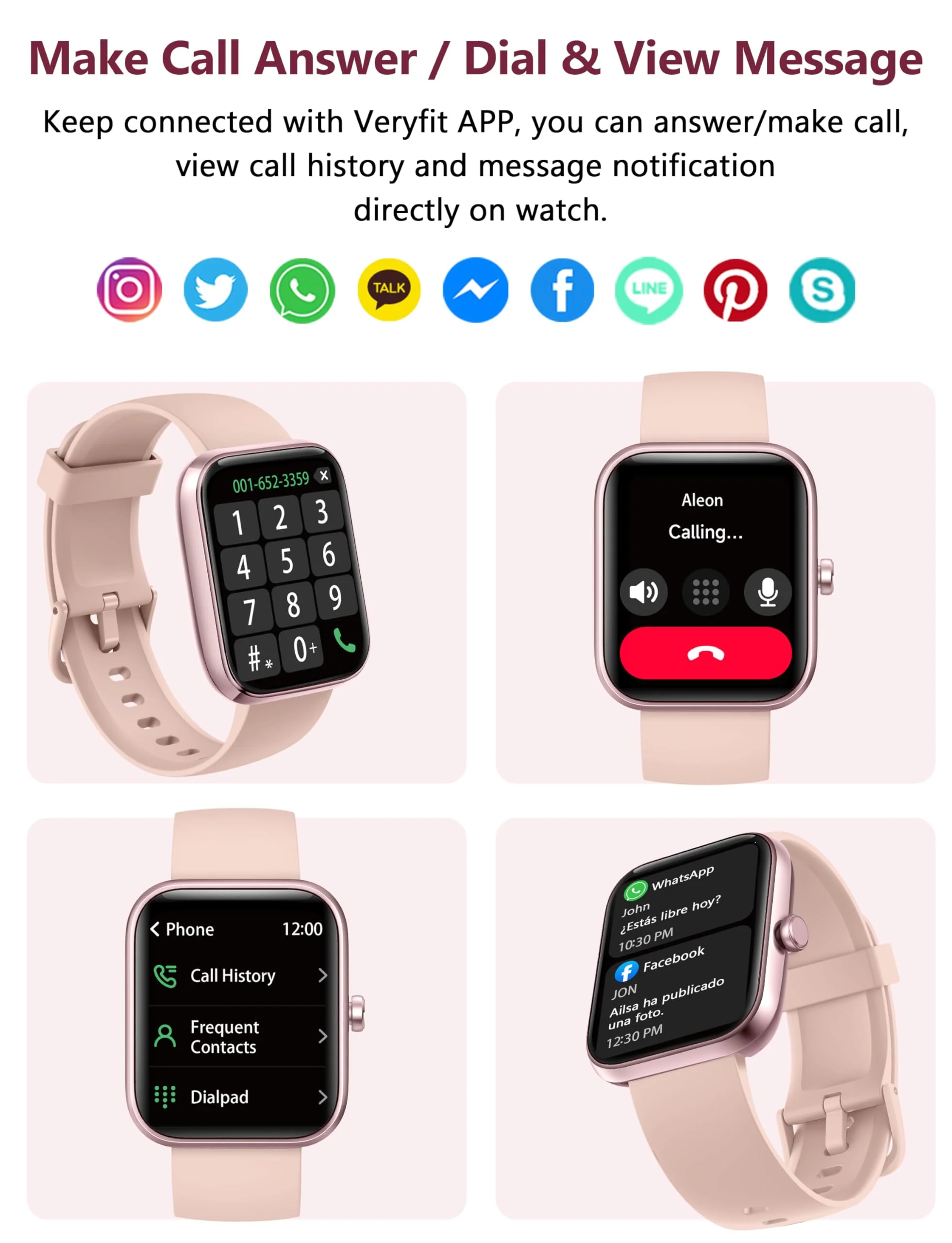 Smart Watch, 1.83'' Smartwatch Women Men Answer Make Calls, Alexa Fitness Watch, IP68 Waterproof Fitness Tracker Watch, Heart Rate / Sleep Monitor, 100+ Sports Pedometer Watch for android & iOS Phone Pink - Image 4