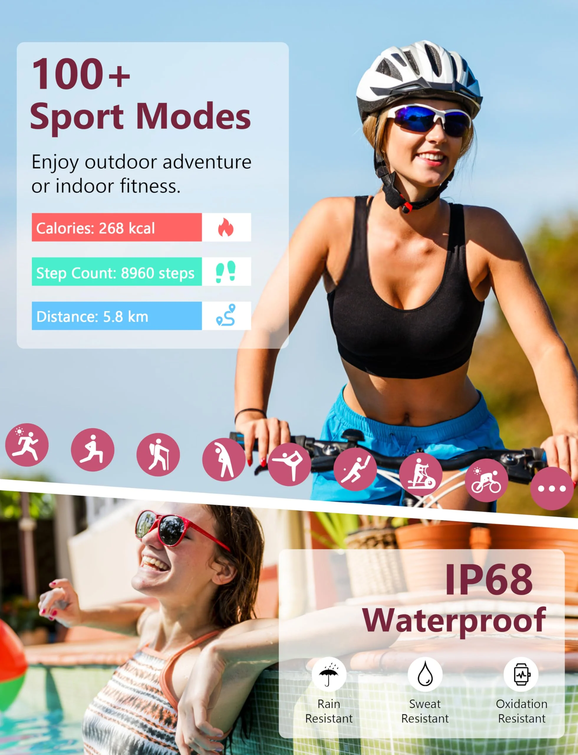 Smart Watch, 1.83'' Smartwatch Women Men Answer Make Calls, Alexa Fitness Watch, IP68 Waterproof Fitness Tracker Watch, Heart Rate / Sleep Monitor, 100+ Sports Pedometer Watch for android & iOS Phone Pink - Image 5
