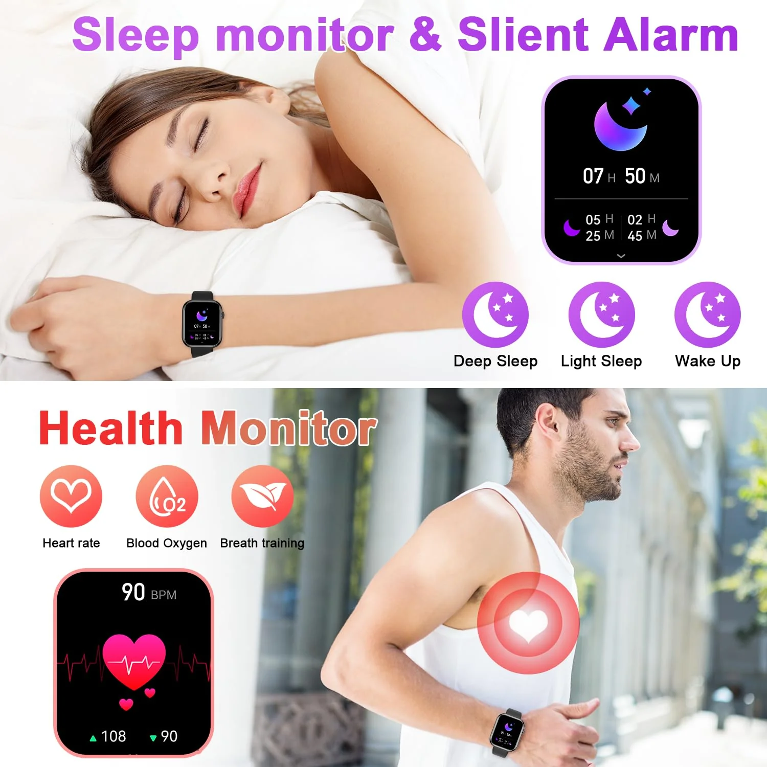 Smart Watch for Men Women Fitness: Waterproof Make/Answer Call Smart Watches for Men Digital Mens Watches Running Step Tracker Smartwatch Android Phones iPhone Samsung Compatible Heart Rate Monitor Black - Image 3