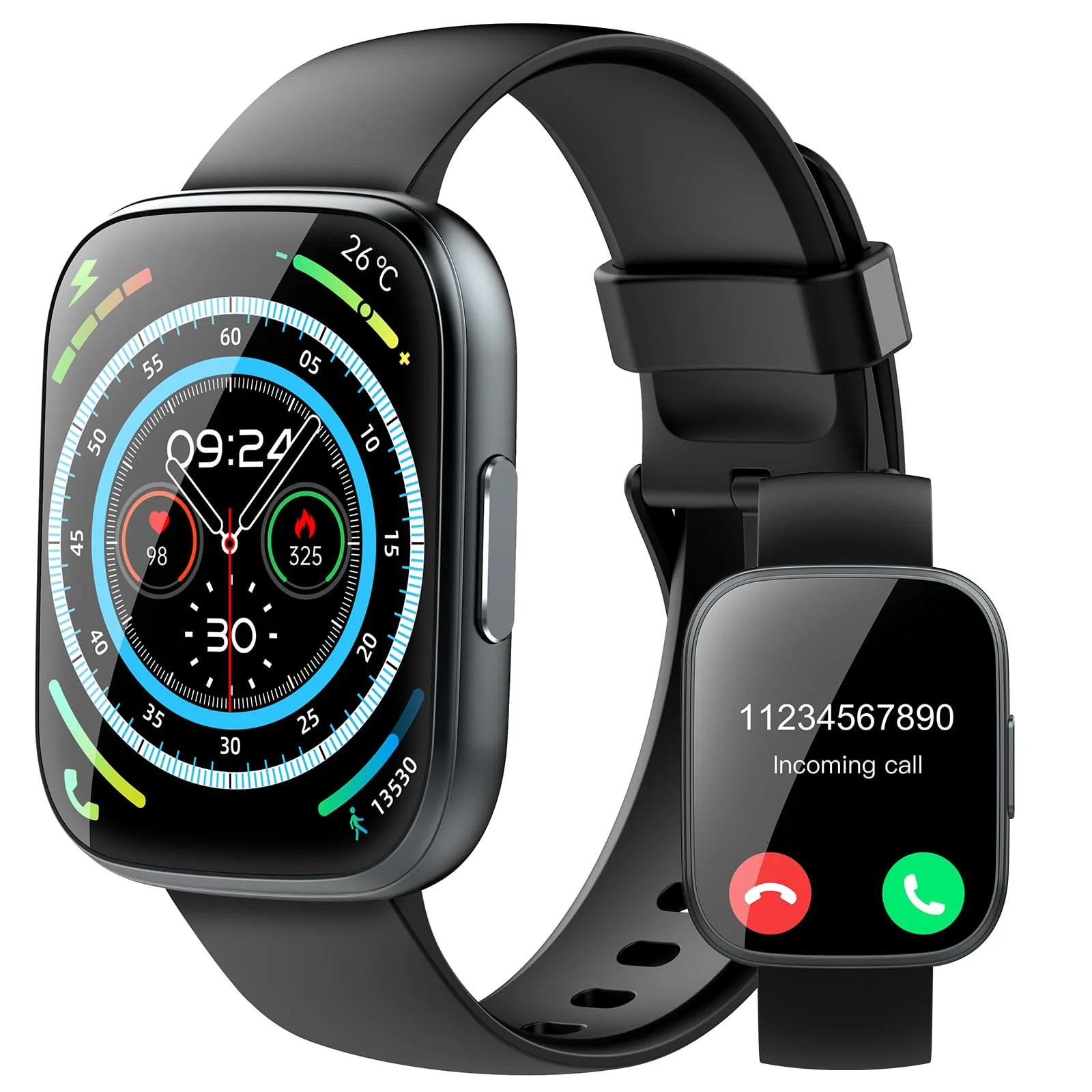 Smart Watch for Men Women(Answer/Make Calls), 1.95" HD Touch Screen Fitness Watch with Sleep Heart Rate Monitor, 110+ Sports Modes, IP68 Waterproof Activity Trackers Compatible with Android iOS, Black