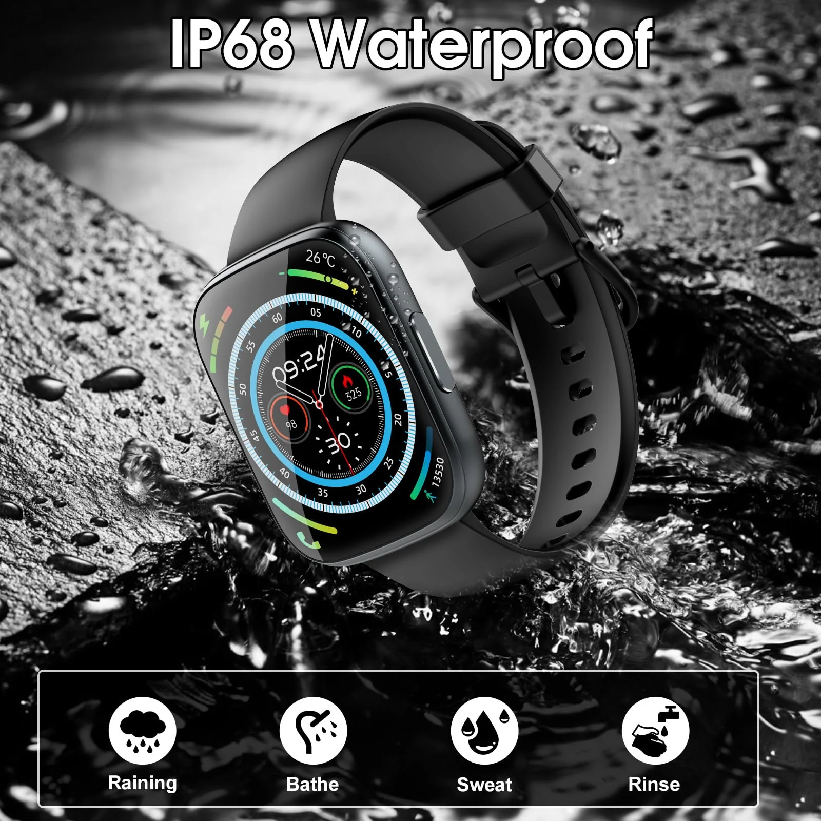 Smart Watch for Men Women(Answer/Make Calls), 1.95" HD Touch Screen Fitness Watch with Sleep Heart Rate Monitor, 110+ Sports Modes, IP68 Waterproof Activity Trackers Compatible with Android iOS, Black - Image 6