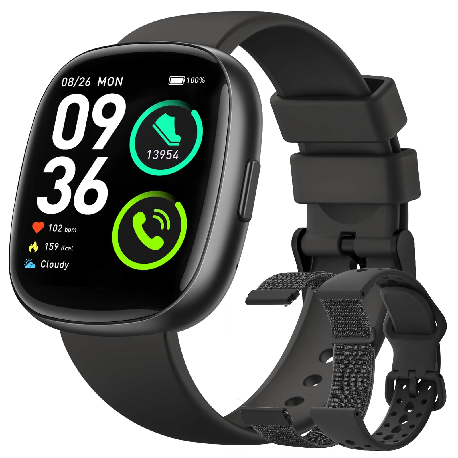 Smart Watches for Men Women Fitness: Fitness Tracker with Blutooth Call 24/7 Heart Rate SpO2 Sleep Monitor 5ATM Waterproof 120+ Sport Mode Activity Trackers Compatible iPhone Android Phones (3 Bands) Black
