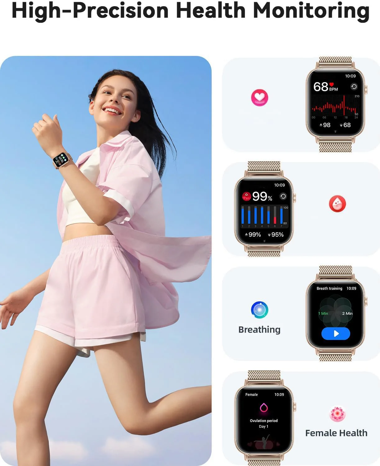 Smart Watches for Women, Android Smart Watch for Phones (Make Calls), 1.85" HD Fitness Tracker Watch with Blood Pressure/Heart Rate/Sleep Monitor, 110+ Sport Modes Fitness Watches for Women/Men - Image 6