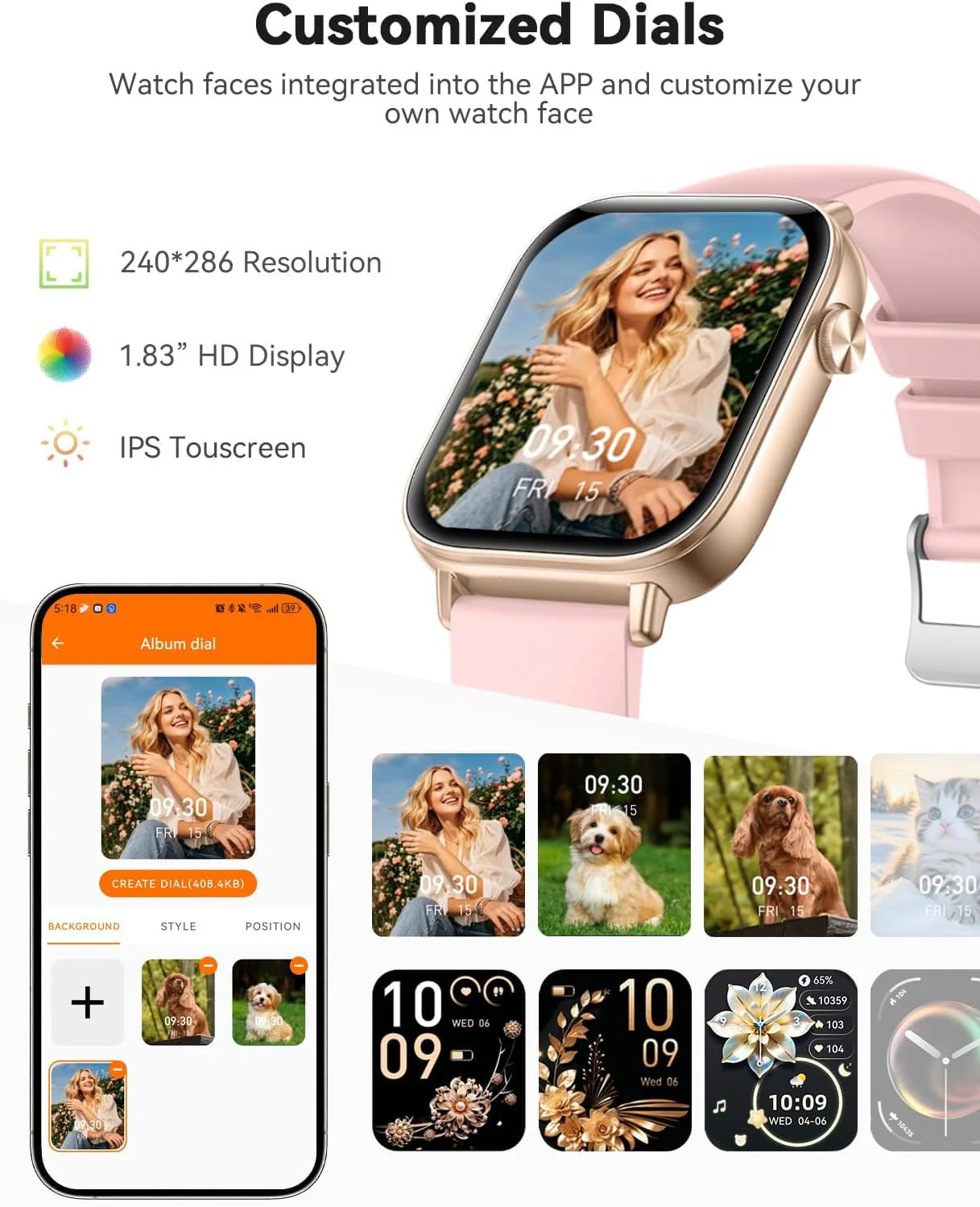 Smart Watches for Women, Android Smart Watch for Phones (Make Calls), 1.85" HD Fitness Tracker Watch with Blood Pressure/Heart Rate/Sleep Monitor, 110+ Sport Modes Fitness Watches for Women/Men - Image 7