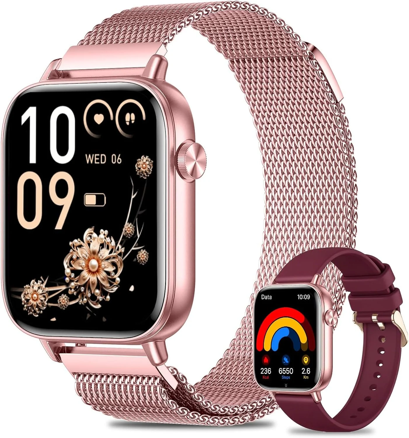 Smart Watches for Women,Fitness Tracker Smartwatch for Android Phones/iPhone Compatible,1.85" Womens Watch with Blood Pressure Monitor,Calls and Messages/Heart Rate/Sleep/Female Cycle Pink