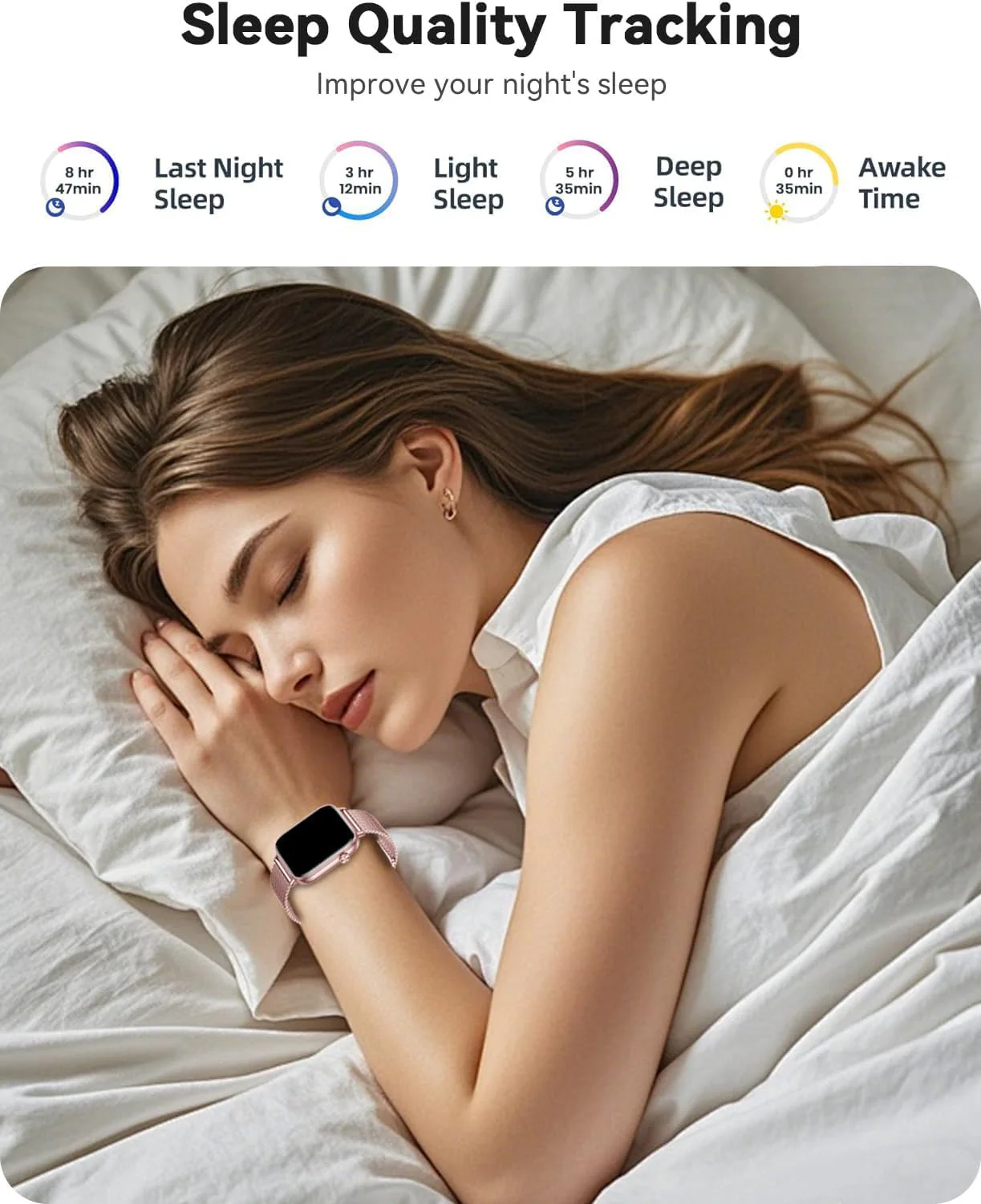 Smart Watches for Women,Fitness Tracker Smartwatch for Android Phones/iPhone Compatible,1.85" Womens Watch with Blood Pressure Monitor,Calls and Messages/Heart Rate/Sleep/Female Cycle Pink - Image 3