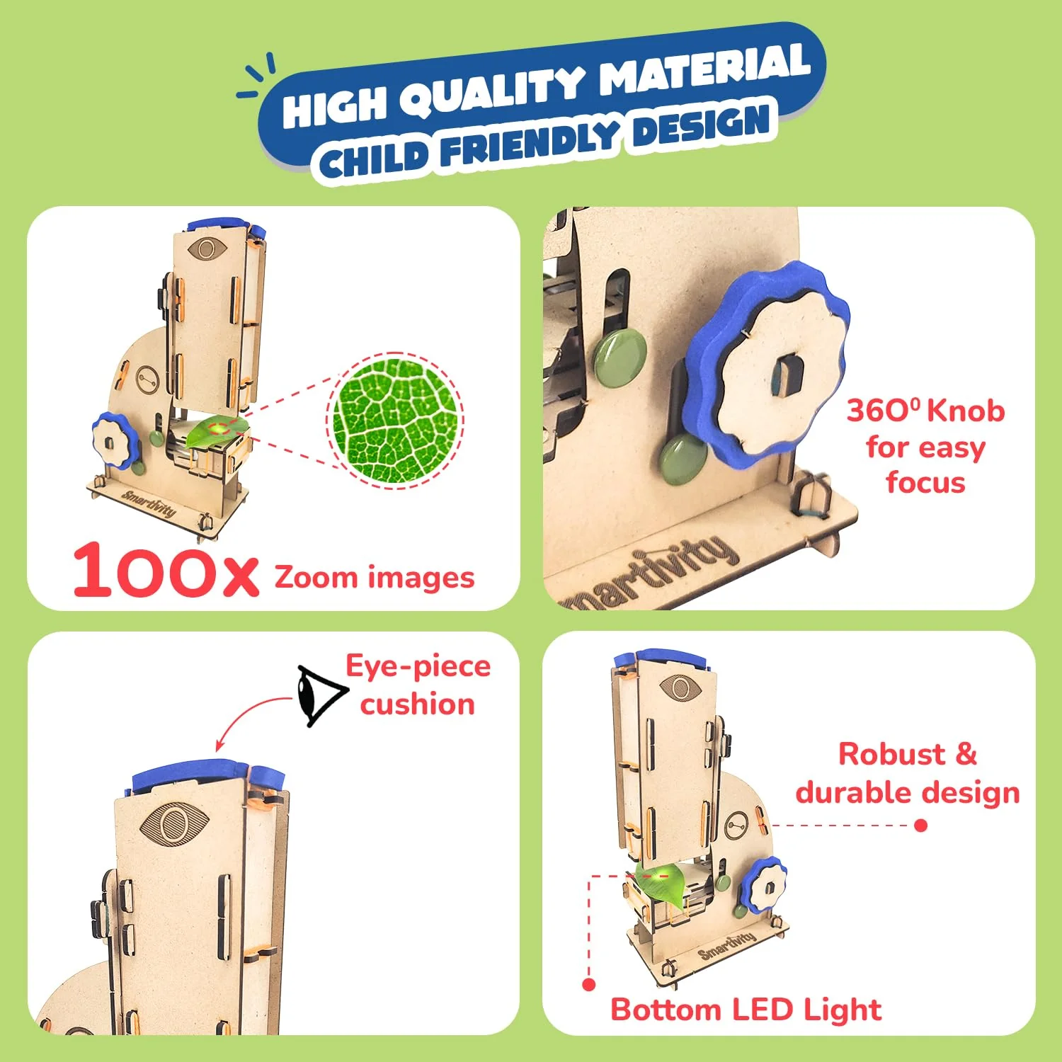 Smartivity Microscope 100x Zoom STEM Toy for Kids Age 8 to 14 Years Old | Cool Birthday Gifts Ideas for Boys & Girls | DIY Science Toys for 8,9,10,11,12,13,14 Years I Wooden Engineering Game 100x Microscope - Image 4