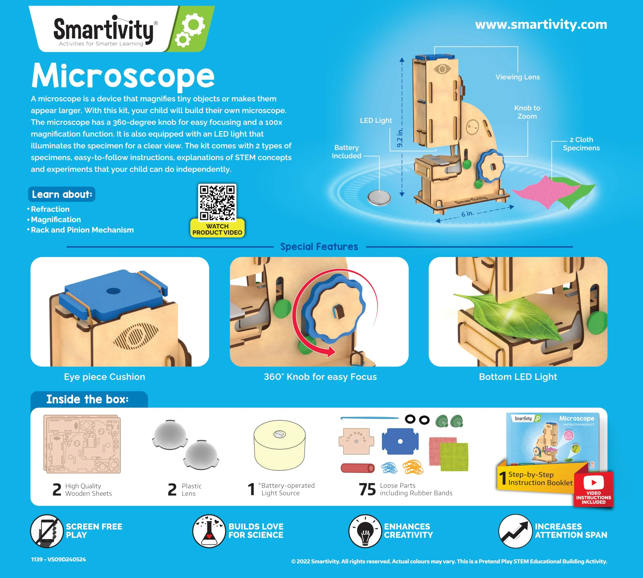 Smartivity Microscope 100x Zoom STEM Toy for Kids Age 8 to 14 Years Old | Cool Birthday Gifts Ideas for Boys & Girls | DIY Science Toys for 8,9,10,11,12,13,14 Years I Wooden Engineering Game 100x Microscope - Image 7