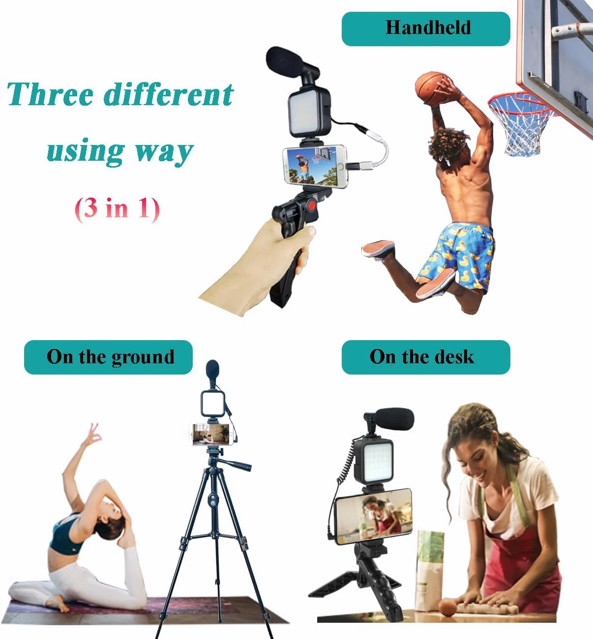 Smartphone Video Kit, Vlogging Kit, Youtuber Kit, with Microphone Light Tripod 50" Extendable Phone Clip Remote Control Compatible with iPhone/Smartphone/Cameras - Image 6