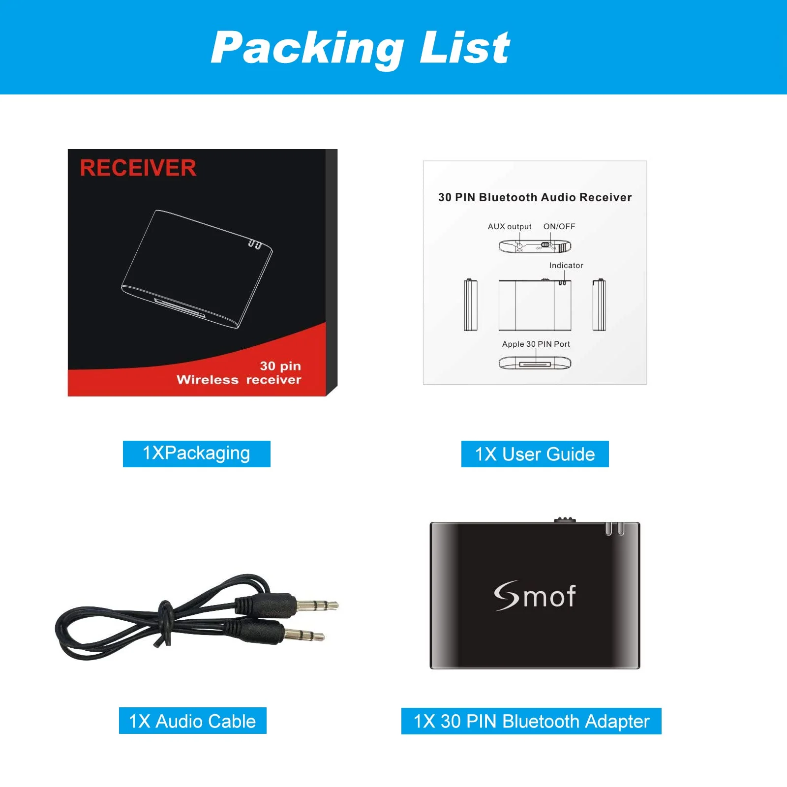 Smof 30 Pin Bluetooth Adapter Receiver for Bose Sounddock iPod iPhone Music Docking Station and Other 30 Pin Dock Speakers Bluetooth Audio Receiver with 3.5 mm Audio Cable (Not for Car or Motorcycle) - Image 8
