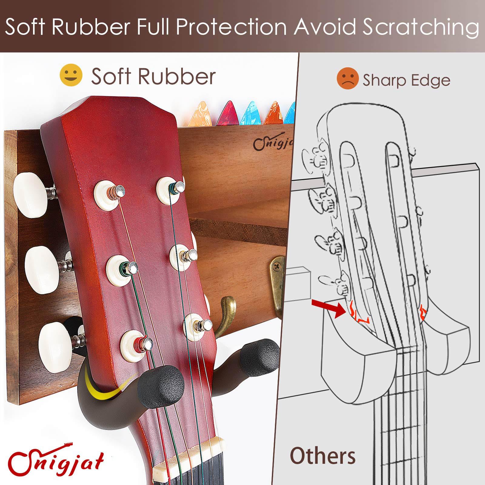SNIGJAT Guitar Wall Mount with Rotatable Hook, Wood Guitar Hanger with Shelf and Pick Holder, Wall Stand Rack for Acoustic, Electric, Bass - Image 3