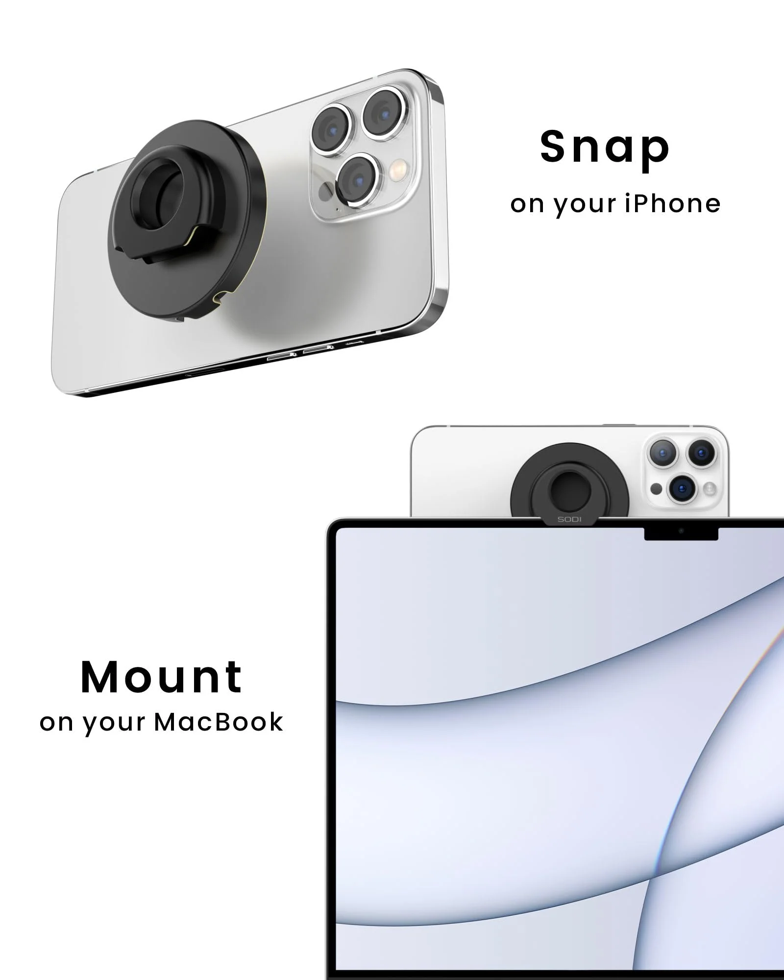 SODI Continuity Camera Mount for Desktop Monitor & iMac Compatible iPhone Webcam Mount with Mag-Safe for Mac and Displays, Mac OS Ventura, Work for Facetime, Desk View, Black Matte Black - Image 3