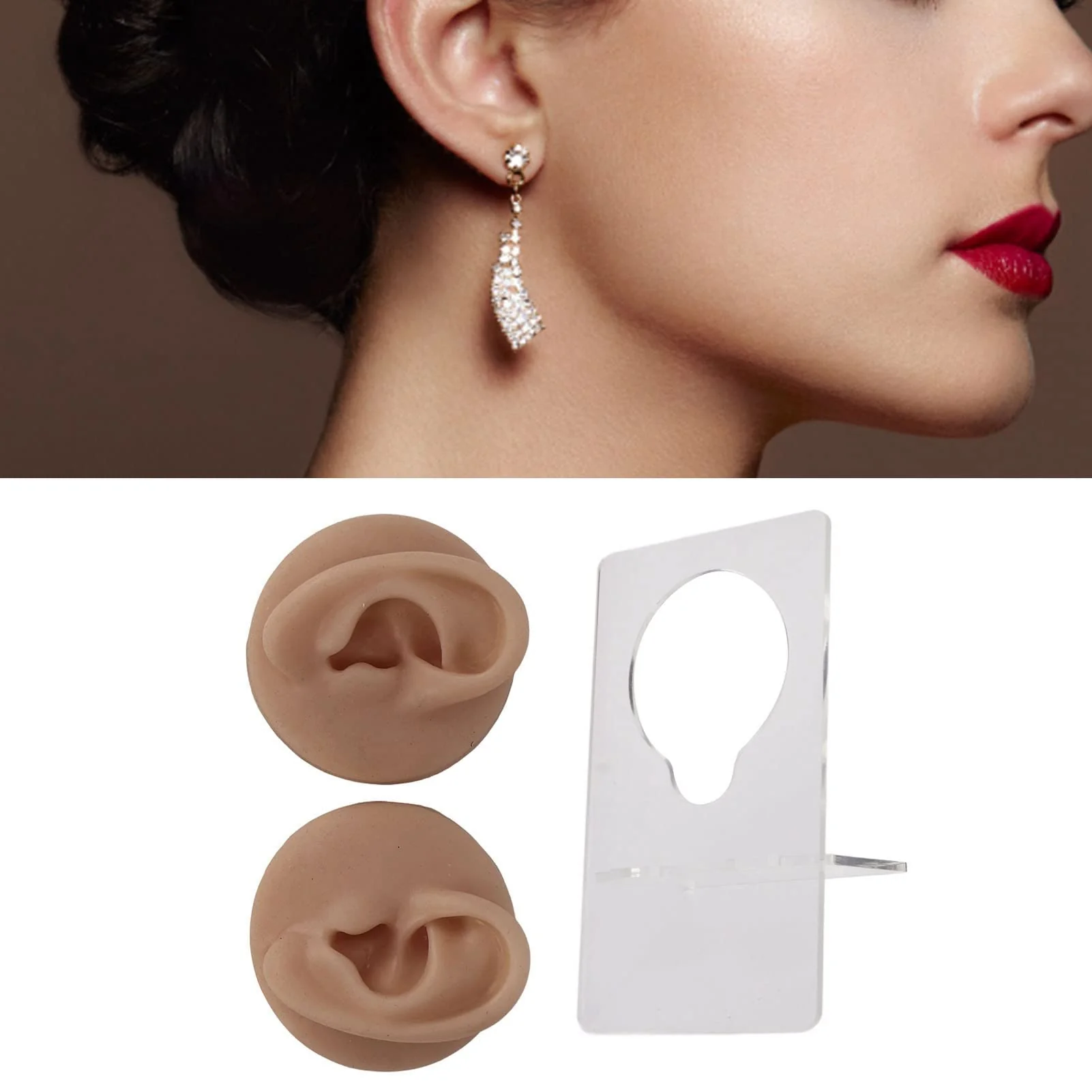 Soft Silicone Ear Model, Reusable Ear Display Mould, Professional Ear Piercing Tool, Safety Pierce for Piercing Practice Earring Display, Various Skin Colours (Dark Skin Colour) Dark skin colour - Image 3