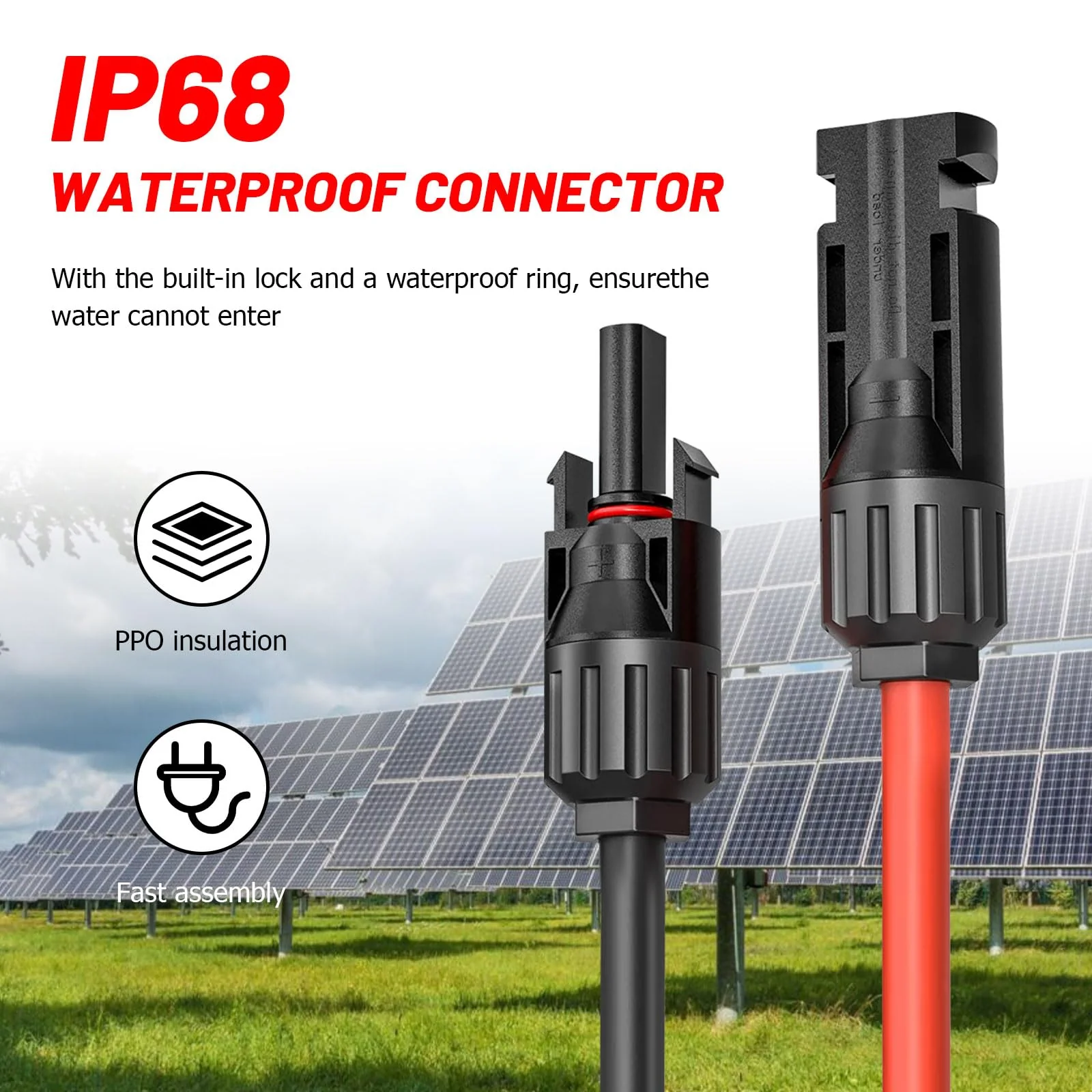 Solar Cable 4 mm² / Extension 5 m - UV-Resistant, TUV, VDE Certified, with Solar Plugs, for Photovoltaic Systems (Red/Black) (4 mm²5 M) 4 mm²/5m - Image 2