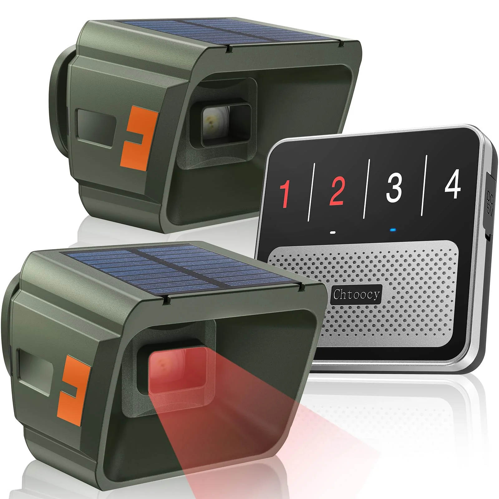 Solar Driveway Alarm Wireless Outdoor 1/2 Mile Range - Customizable Alarm Tones Weatherproof for Driveway Gate, 3 Sensitivity Motion Sensor & Detector Alert for Outdoor/Indoor Property 1 Receiver & 2 Sensors