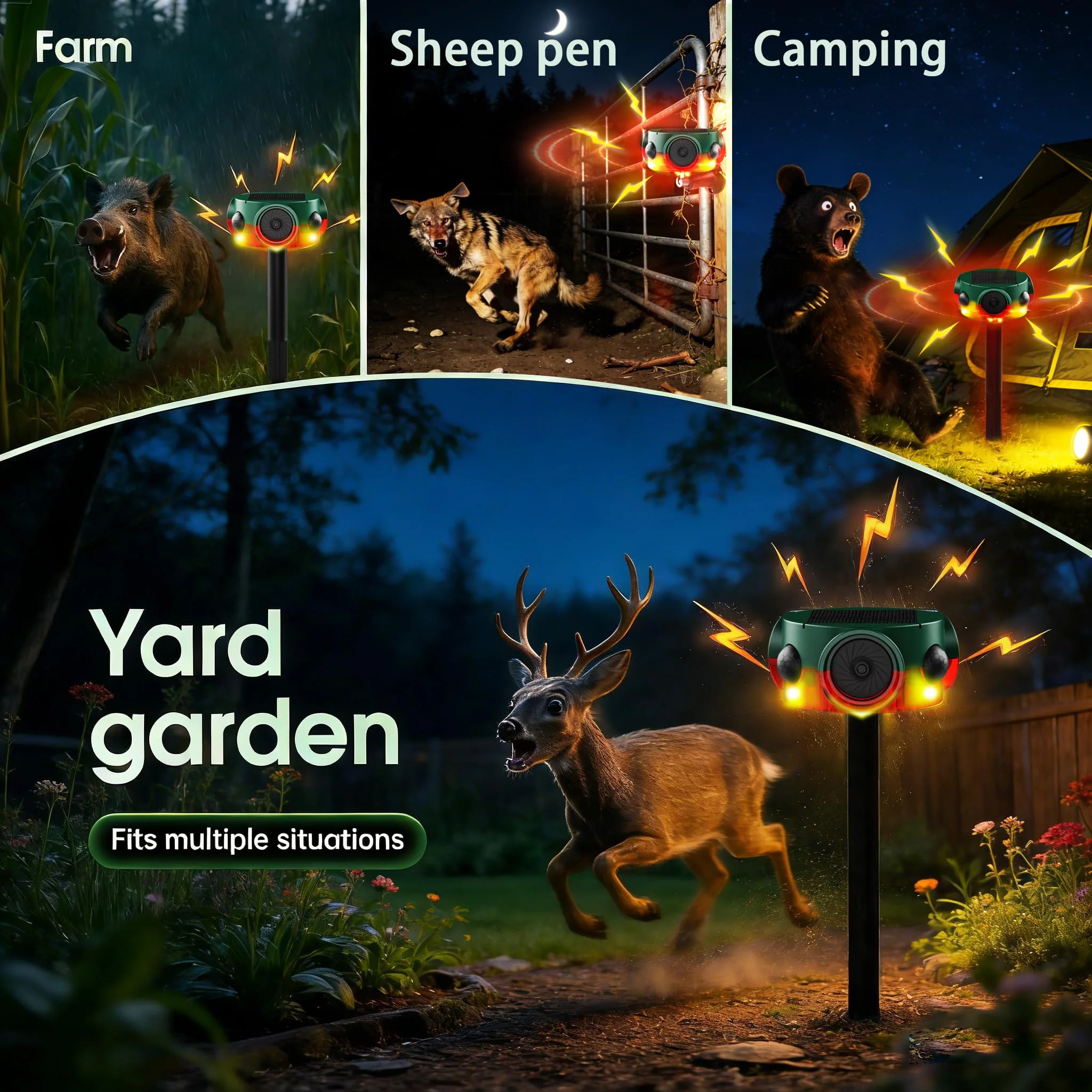 Solar Outdoor Motion Sensor Alarm - 360° Detection & 3x120dB Speakers, 3 Sensors, Universal Mount & Ground Stake, IP65 Waterproof Security Alarm for Yard, Farm, Warehouse (1pack) 1pack - Image 5