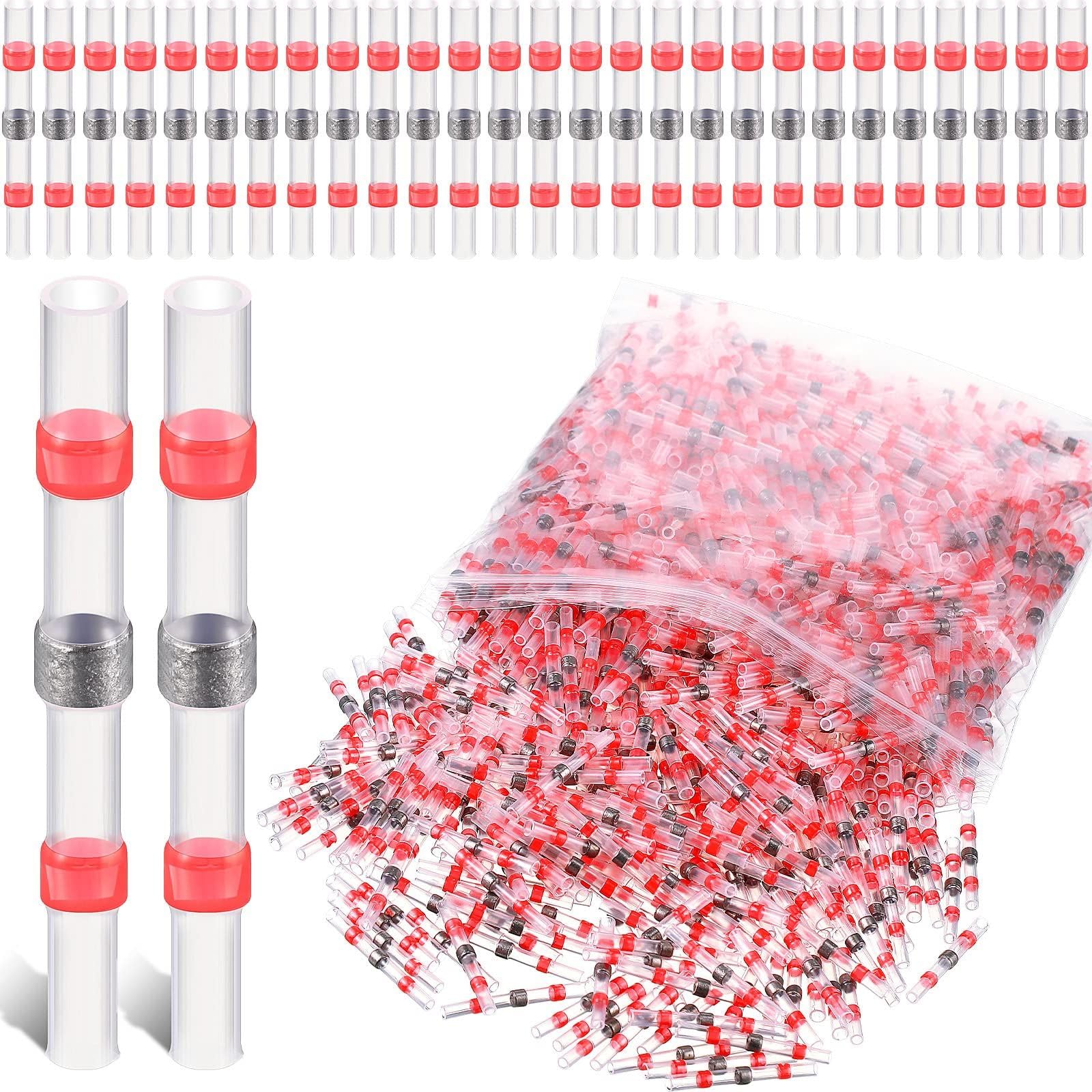 Solder Connector with Heat Shrink Tube, Pack of 150 Solder Connectors, Red, AWG22-18 Cable Connectors, Waterproof Heat Shrink Tubing, Insulated Crimp Connectors, Butt Connector for Automotive, 150pcs Red AWG22-18
