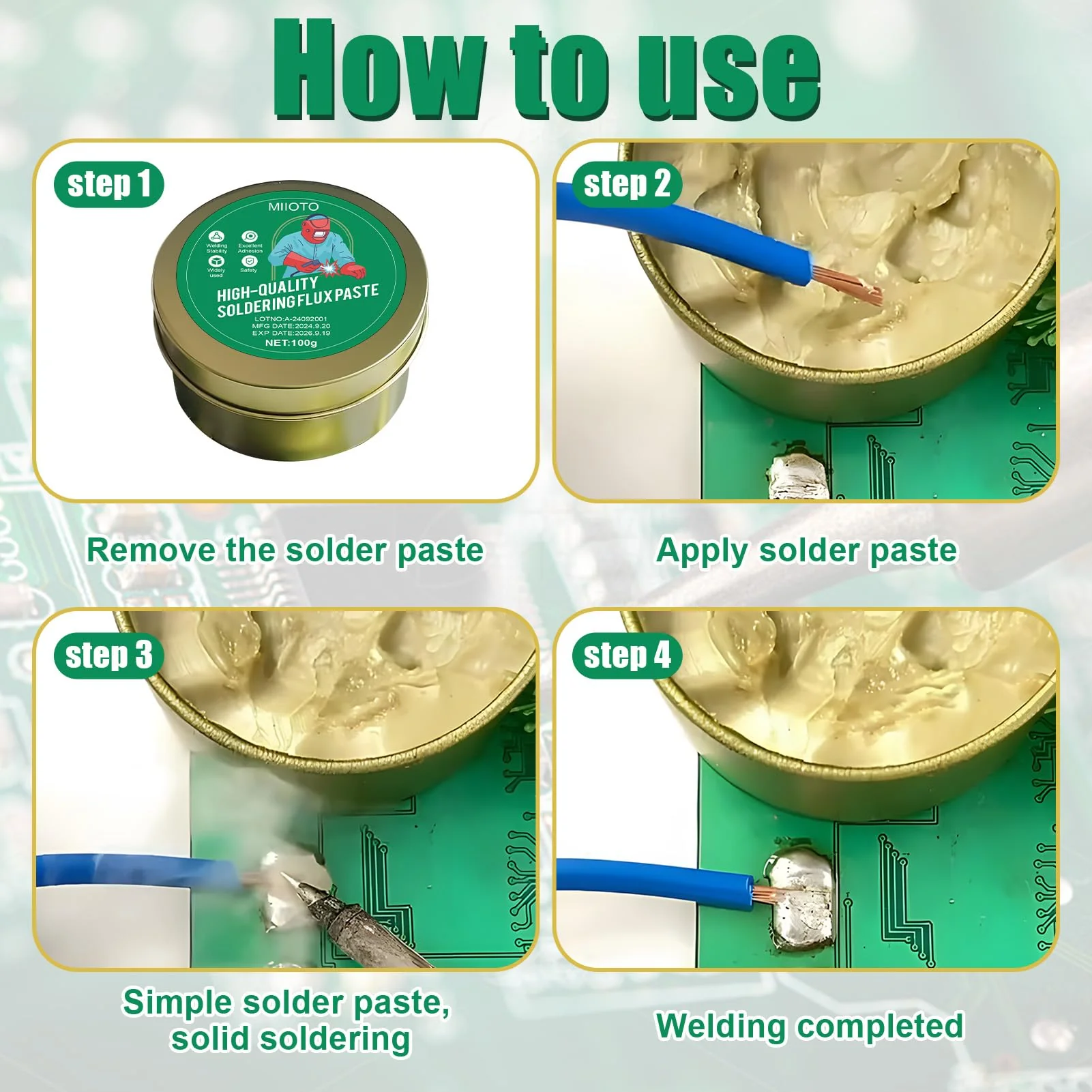 Solder Flux, Solder Paste, No Clean Solder Grease Flux with Solder with Flux, Soldering Paste Flux for Precision for Machines, Metal, Sheet Metal, Telephones, PC Cards, Components - Image 3