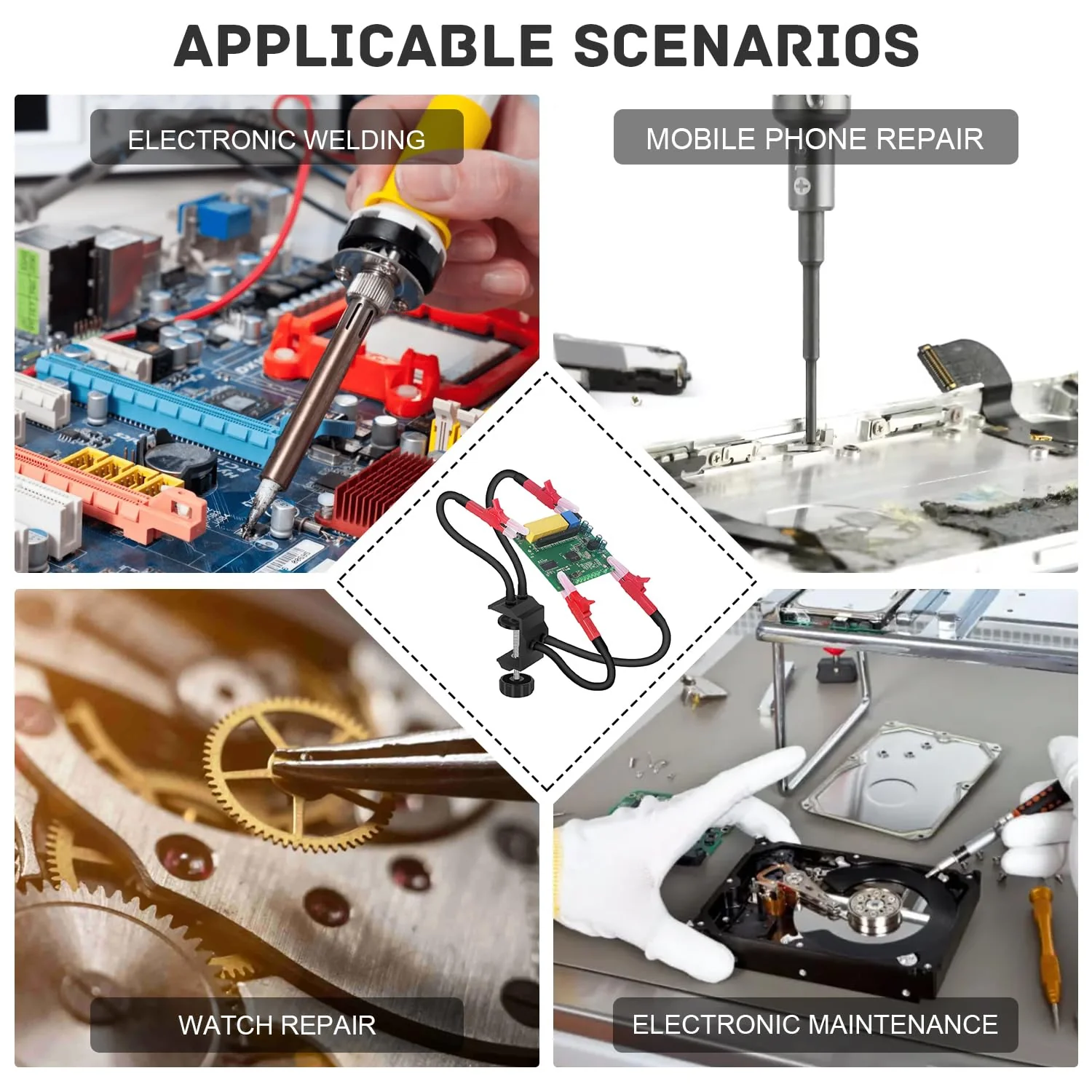 Soldering Aid Third Hand, Easy to Use, Soldering Aid Can Be Rotated 360 Degrees Freely, Soldering Holder, for Soldering Stations, PCB Stand, Electronics Work (Average Size) Durchschnittsgröße - Image 5