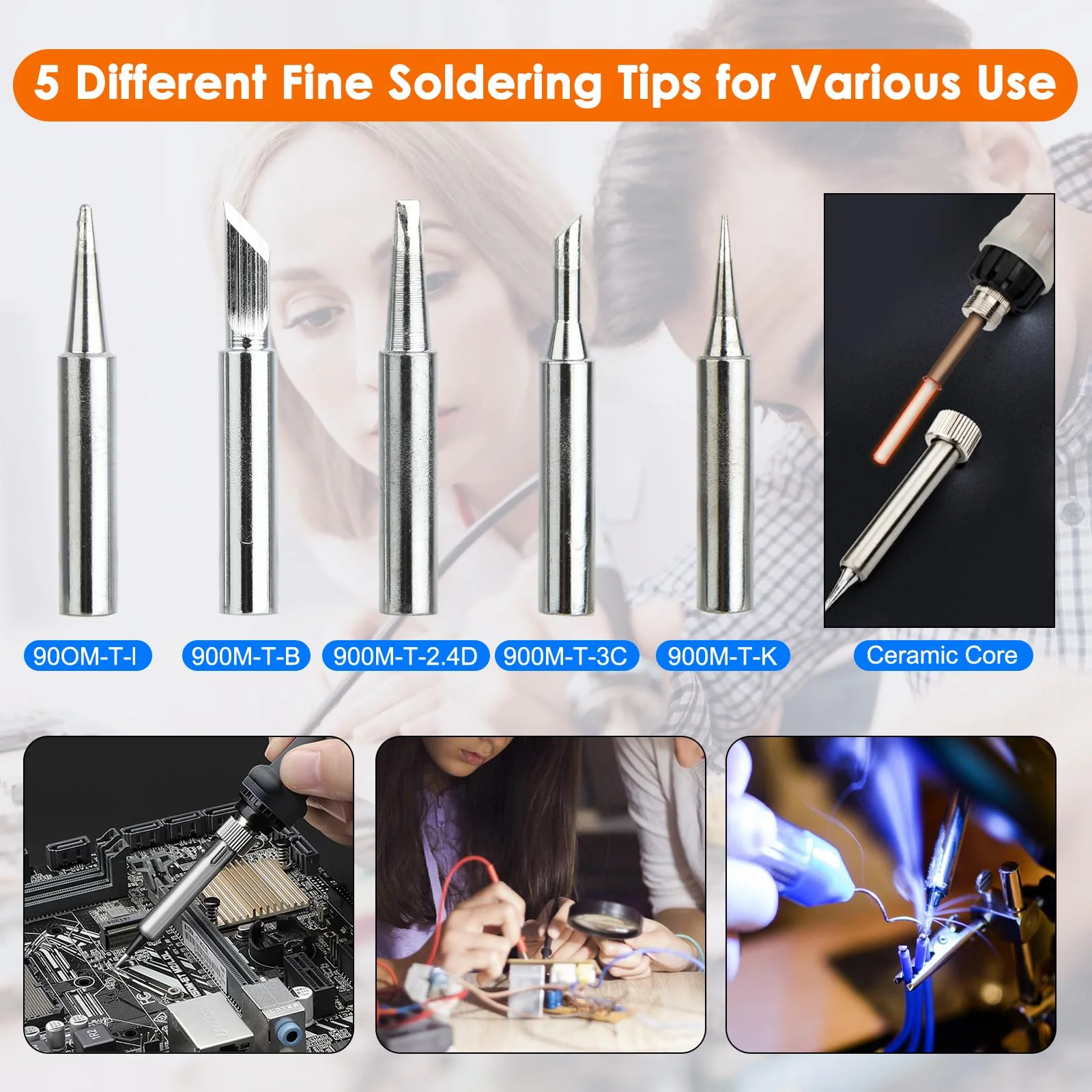Soldering Iron Set, Soldering Iron 60 W Adjustable Temperature 200-450 °C Soldering Iron Gun Set Welding Tool with LCD Digital Multimeter, 5 Soldering Tips, Desoldering Pump, Tin Wire Tube, Soldering Style 4 - Image 4