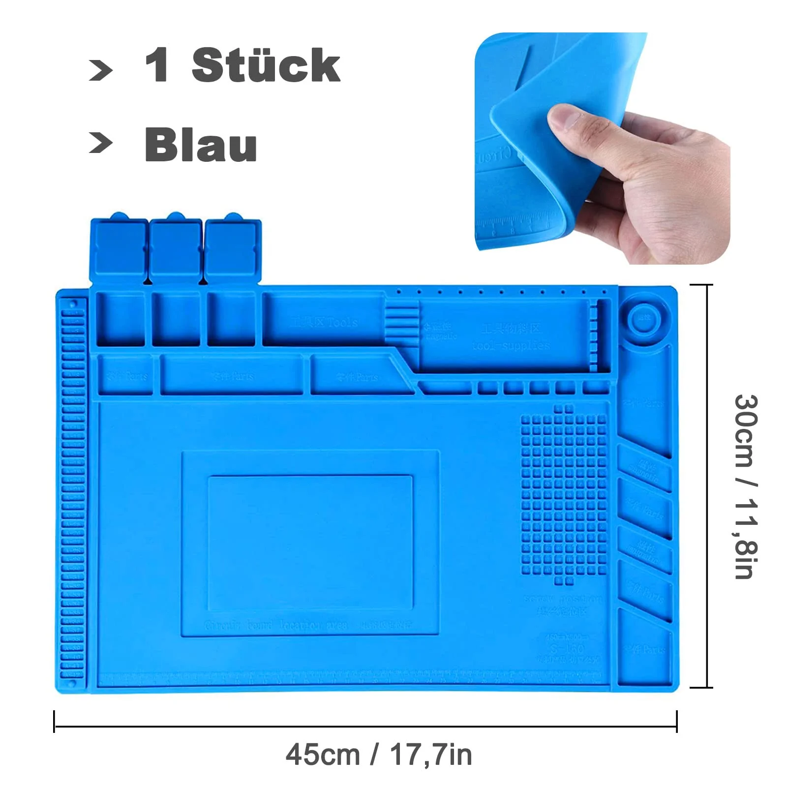 Soldering Mat, 45 x 30 cm Antistatic Repair Mat, Soldering Work Mat with Scale and Screw Position for Soldering, Soldering, Repairing Electronic Components, Circuit Boards 45×30cm - Image 3