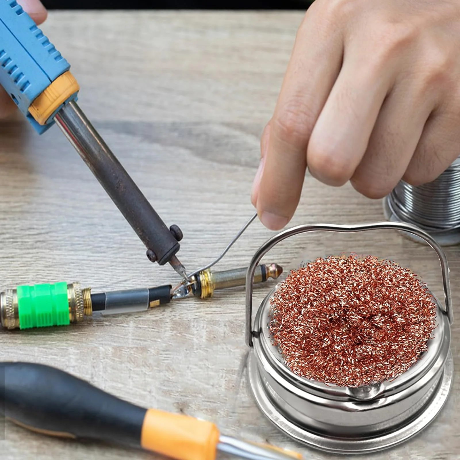 Soldering Tip Cleaner, Soldering Iron Tip Cleaner with Spiral Wool Holder, Brass Soldering Tip Cleaning Wire, Wrapped Brass Tip Cleaner for Cleaning Soldering Irons and Tips - Image 5