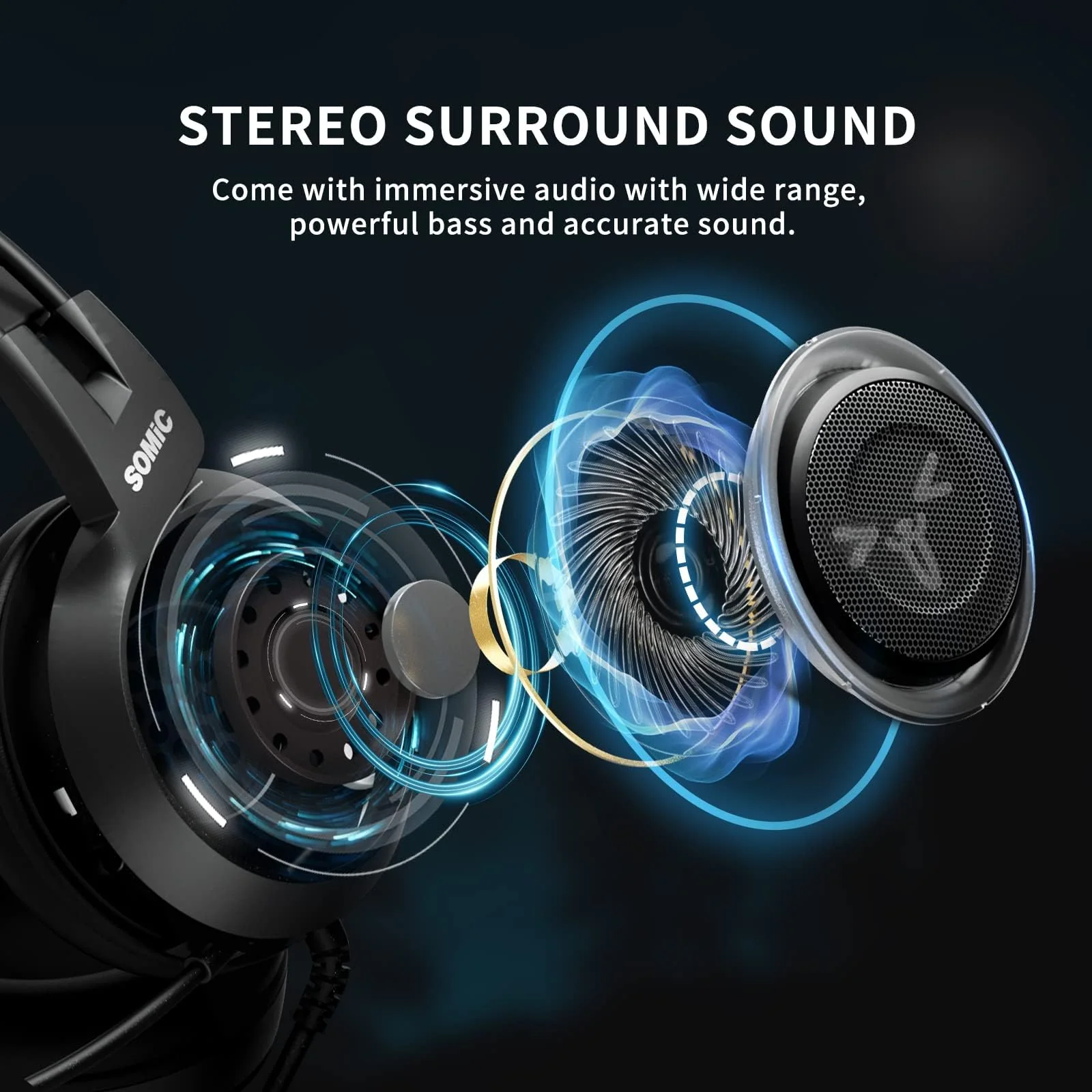 SOMIC Stereo Gaming Headset with Mic for PS4, PS5, Xbox One, PC, Mobile Phone, 3.5MM Sound Detachable Cat Ear Headphones Lightweight Self-Adjusting Over Ear Office Headphones G951S Black - Image 2