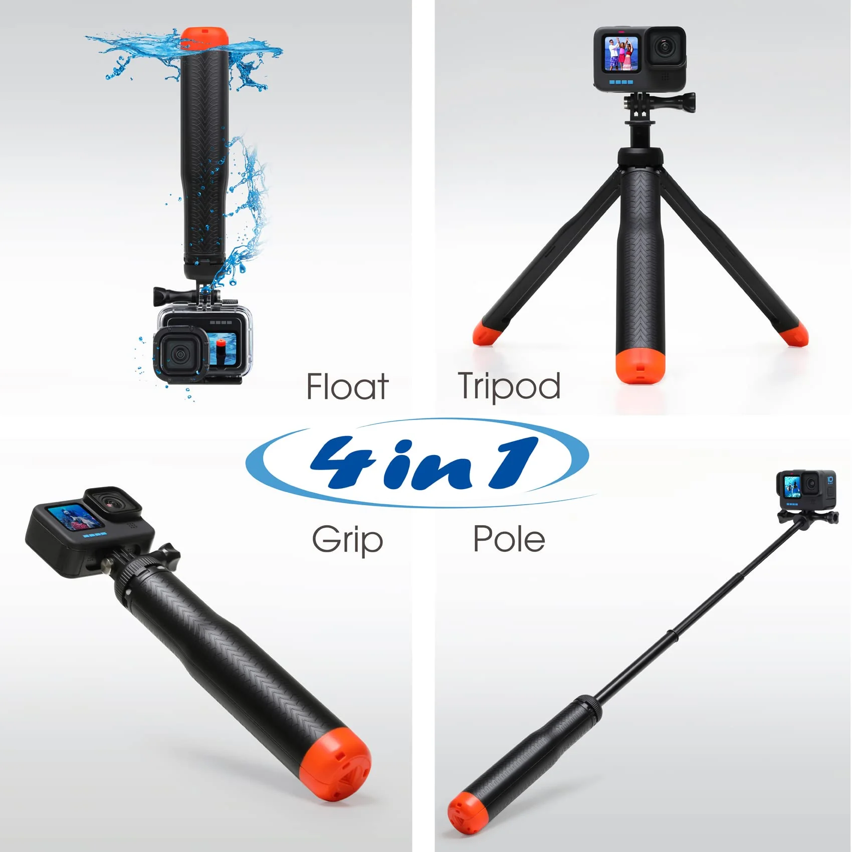 SOONSUN 4in1 Floating Selfie Stick Tripod for GoPro Hero 13 12 11 10 9 8 7 6 5 4 3 Session Max, AKASO, SJCAM Action Camera - As Waterproof Extension Monopod Pole Floating Handle Grip Tripod Stand Red - Image 2