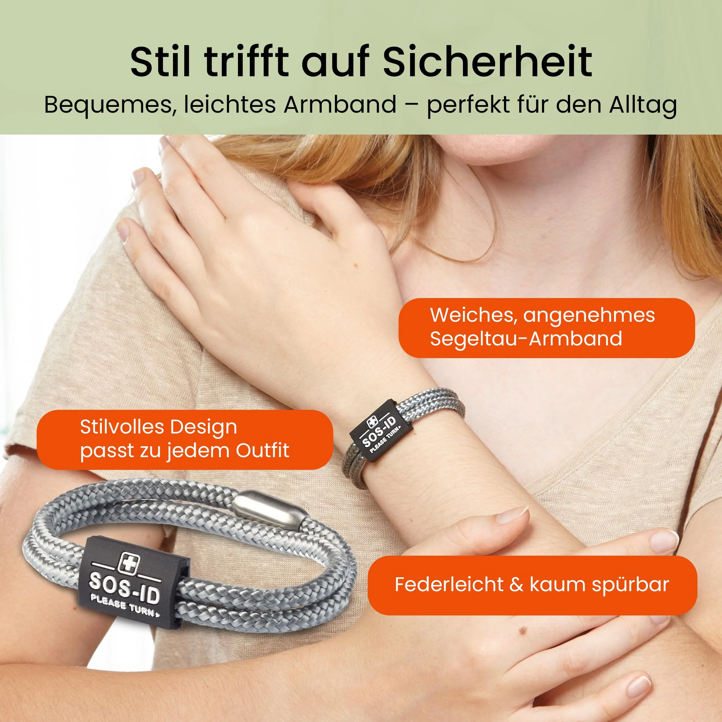 SOS-ID Lifestyle Emergency Bracelet Made of Heavy Duty Sailing Rope with QR Code (M/Silver) - Durable & Waterproof SOS Bracelet for Emergencies - Quick Access to Health Data Medium silver - Image 3