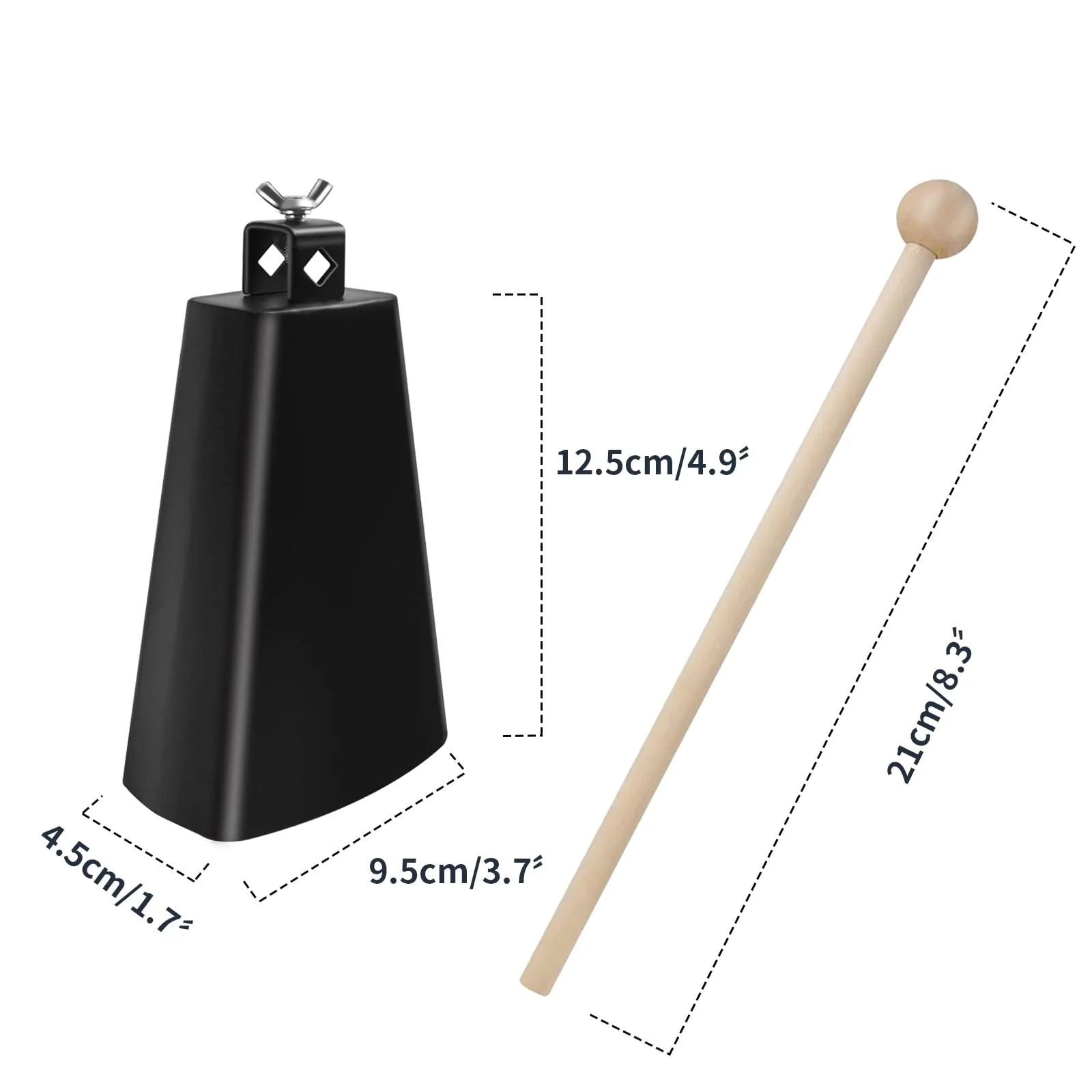 Soulmate Cowbell 5 inch Metal Steel Cow Bell Instrument Noise Makers Cowbell Hand Percussion Cow Bells with Handle Stick for Drumset 5” - Image 4