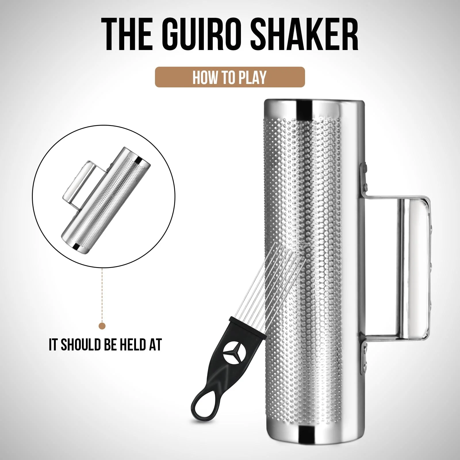 Soulmate Stainless Steel 12" 4" with Scraper Guiro Professional Latin Percussion Instrument, Band Accompaniment Musical Training Tool Guiro Shaker 4''x12'' - Image 3