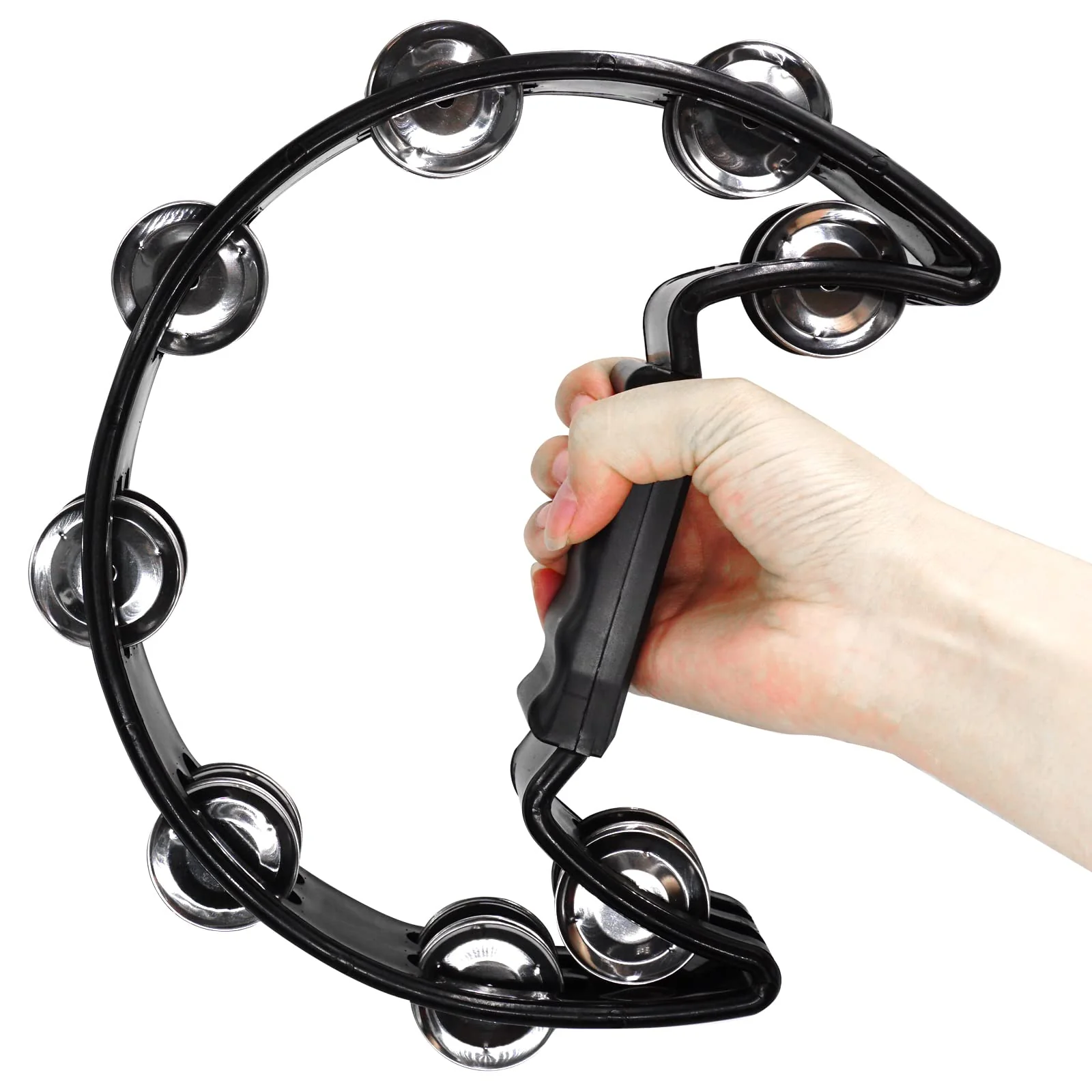 Soulmate Tambourine Metal Jingles Hand Held Percussion Half-Moon Tambourine for Adult Musical Instrument Gift Single Row Tambourines for KTV, Party (Black Tamboruine) Black - Image 5
