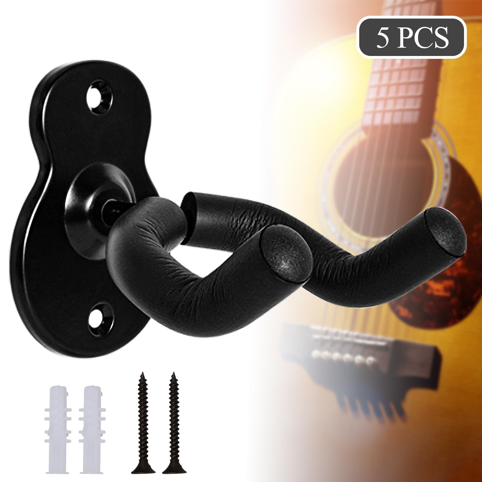 Sound harbor Guitar Wall Mount 5 Pack Wall Hangers for for Acoustic Electric Bass Guitar and More 5Pack Hanger - Image 2