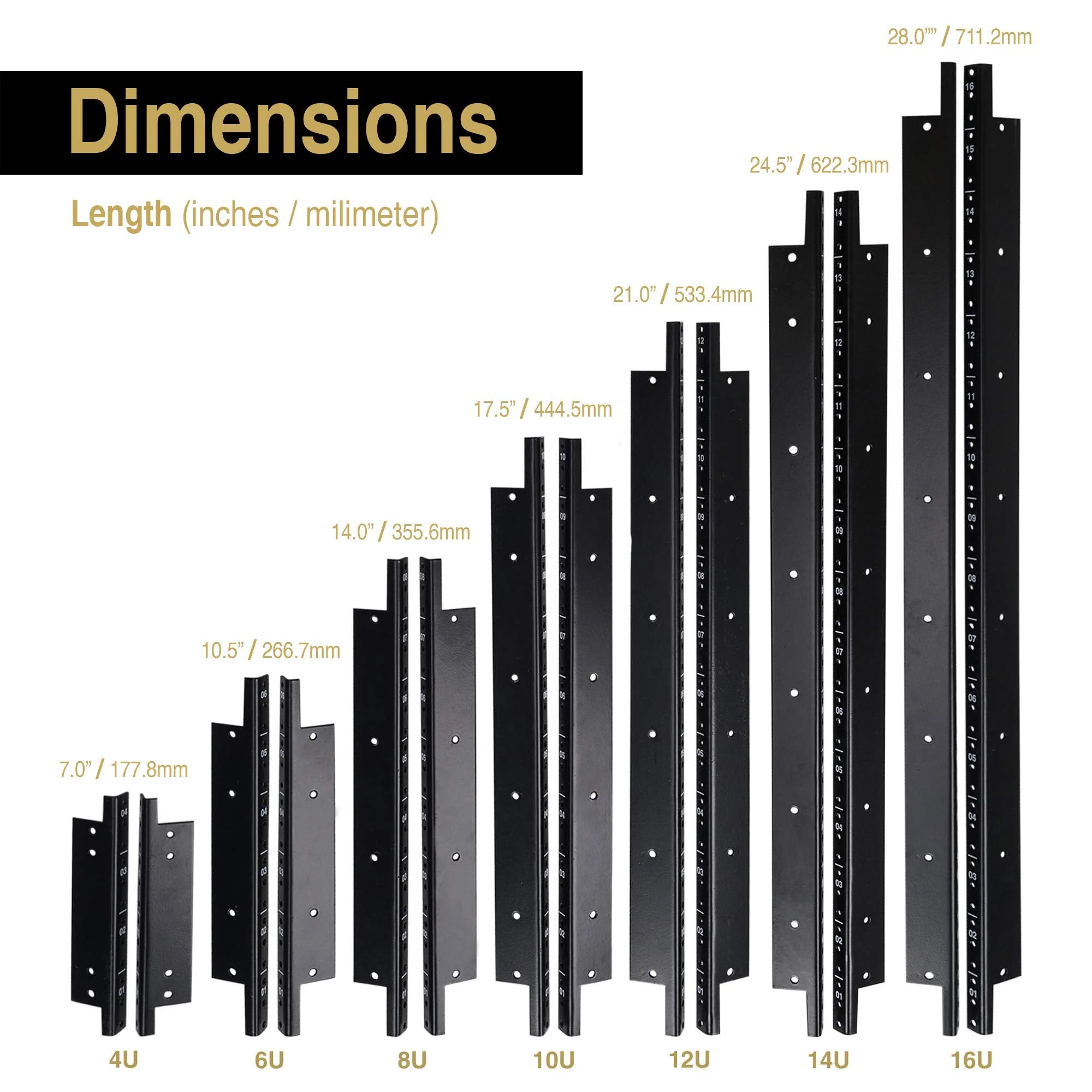 Sound Town 2-pack 8U Steel Rack Rails, with Black Powder Coated Finish and Screws (ST-RR-08U) - Image 2