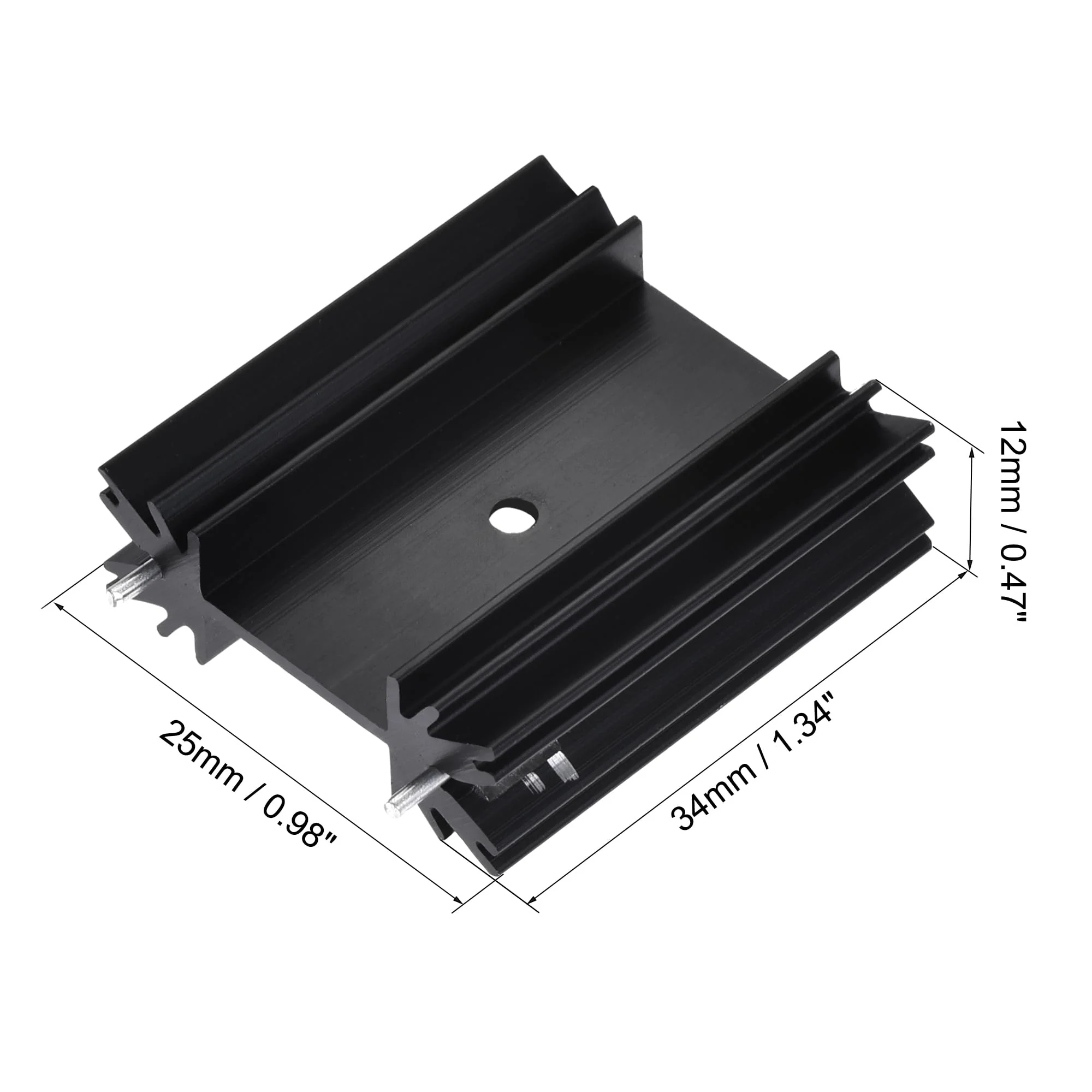 sourcing map 6pcs 34mm x 25mm x 12mm TO-220 Aluminum Heat Sink for Cooling Transistor Diodes with 2 Support Pins Black - Image 2