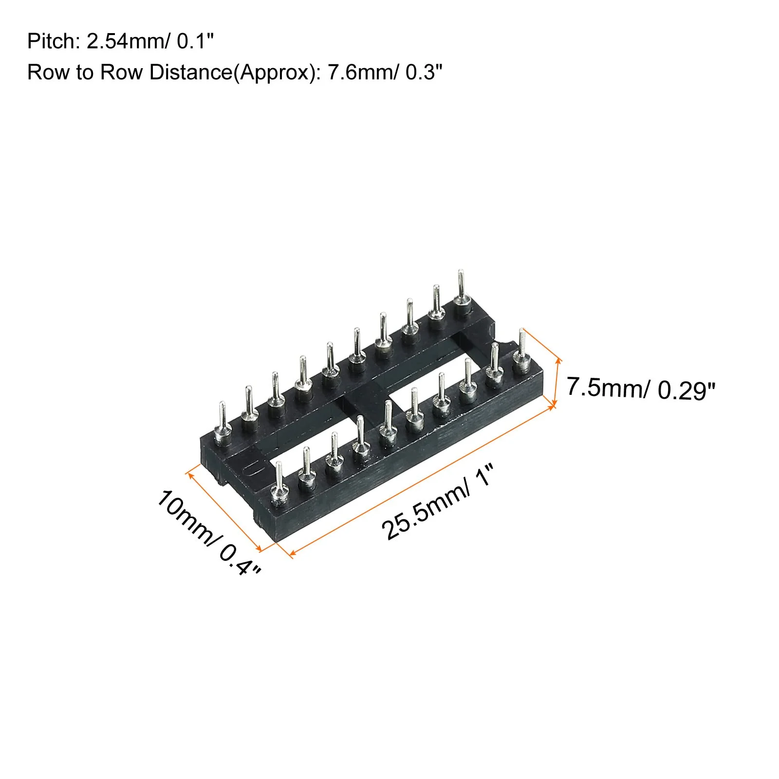 sourcing map DIP IC Chip Socket Adapter Flat Pin 20P 2.54 mm Pitch IC Socket for PCB Board Chip, 6 Pack - Image 2