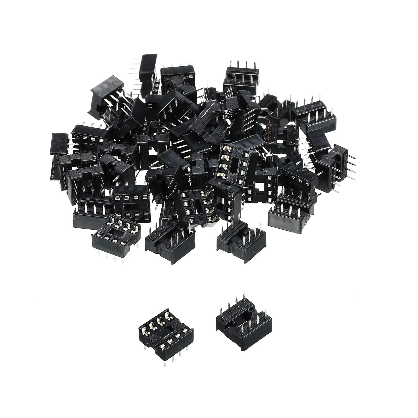 sourcing map DIP IC Chip Socket Adapter Flat Pin 8P 2.54 mm Pitch IC Socket for PCB Board Chip, Pack of 50
